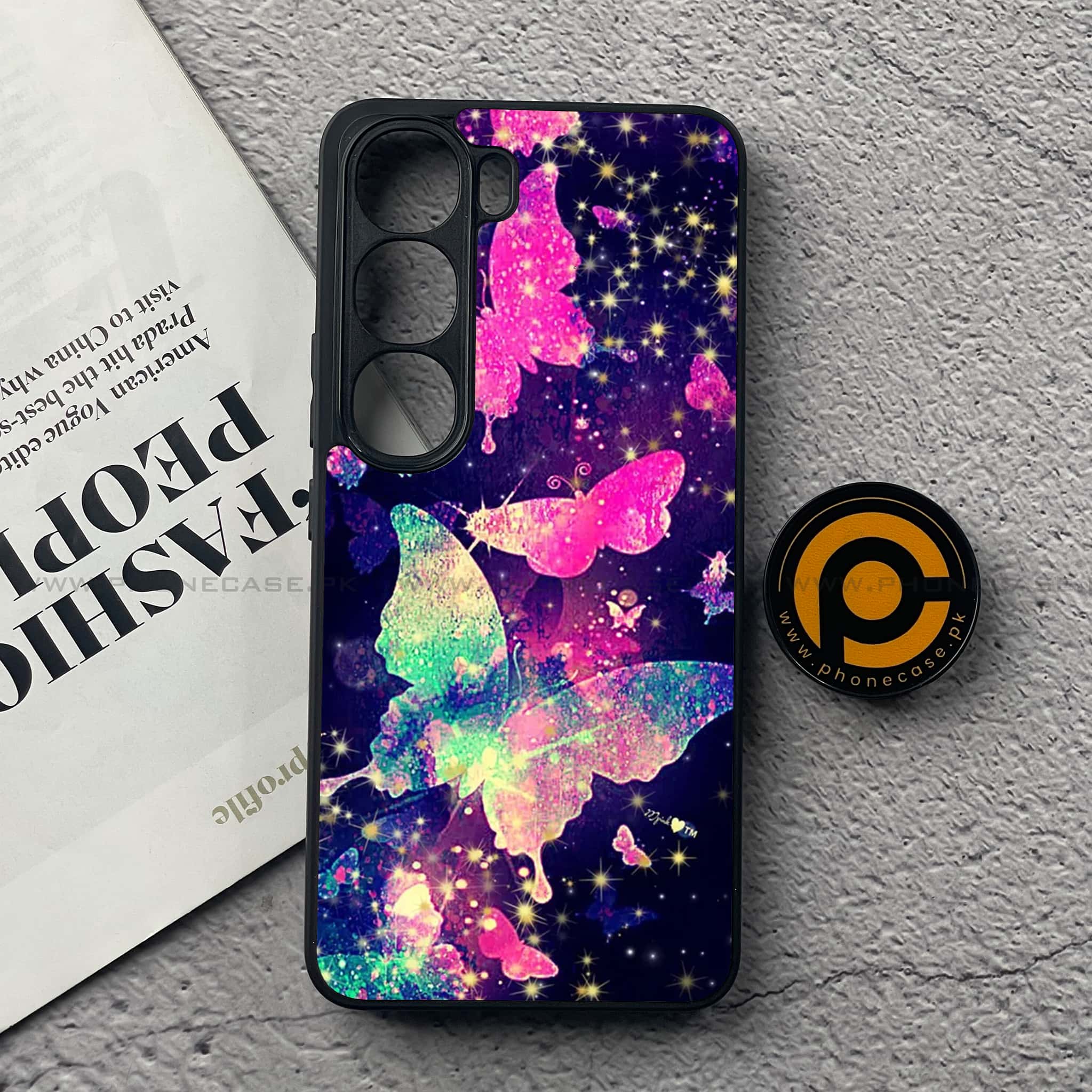 Vivo V40 Lite (IDN) - Butterflies Design Series - Premium Metal Printed soft Bumper Shock Proof Case