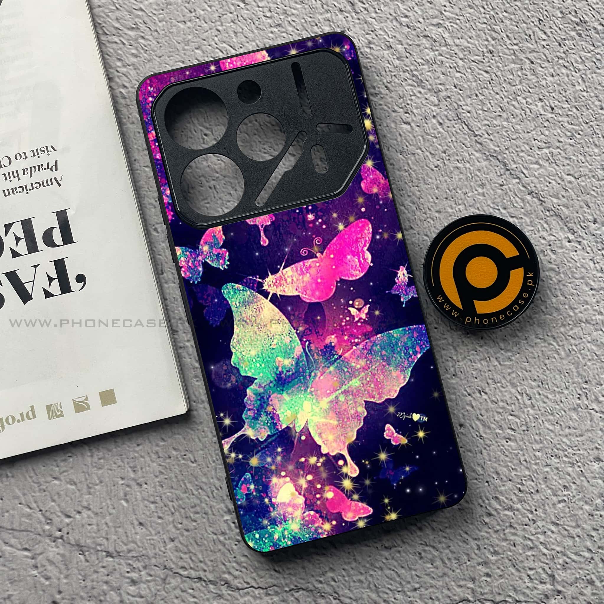 Tecno Pova 6 Pro - Butterflies Design Series - Premium Printed Glass soft Bumper shock Proof Case