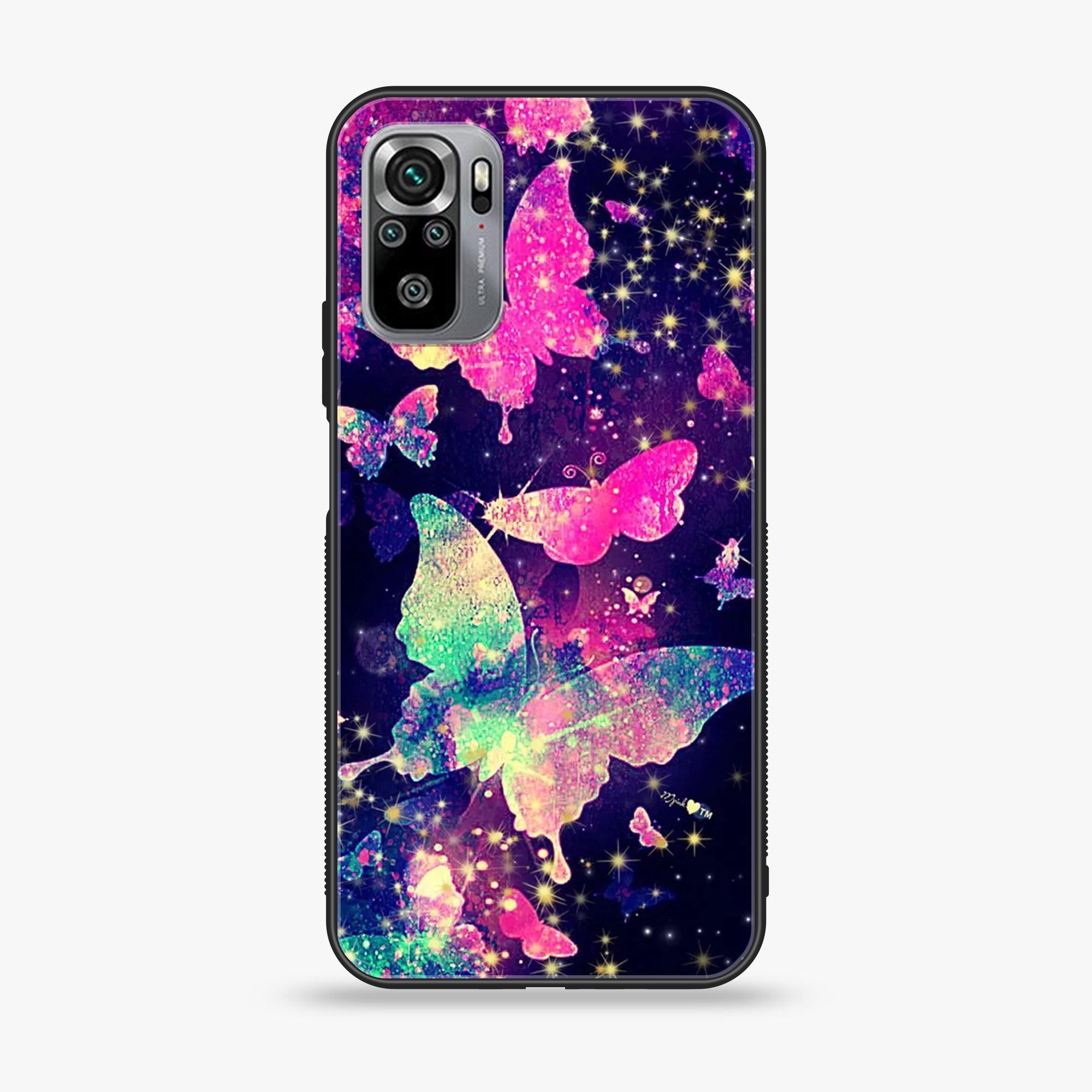 Xiaomi Redmi Note 10S- Butterflies Design Series - Premium Printed Glass soft Bumper shock Proof Case