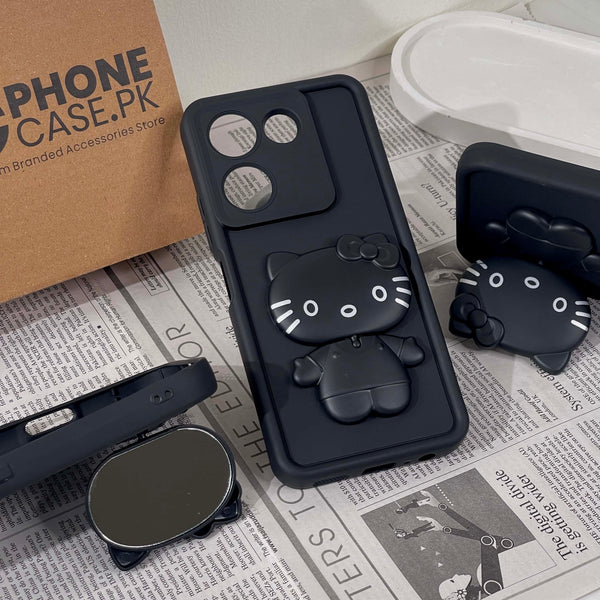 Tecno Camon 20/camon 20 Pro - 3D Cute Kitty Case with Built-In Mirror & Stand