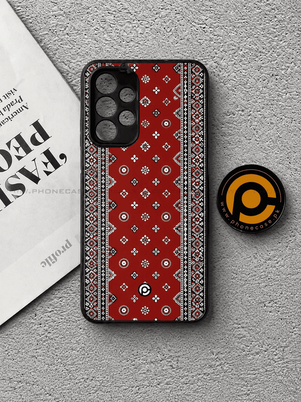 Samsung Galaxy A23 - Ajrak Design 2- Premium Printed Glass soft Bumper shock Proof Case CS-48937