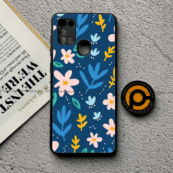 Samsung Galaxy A21s - Colorful Flowers - Premium Printed Glass soft Bumper Shock Proof Case