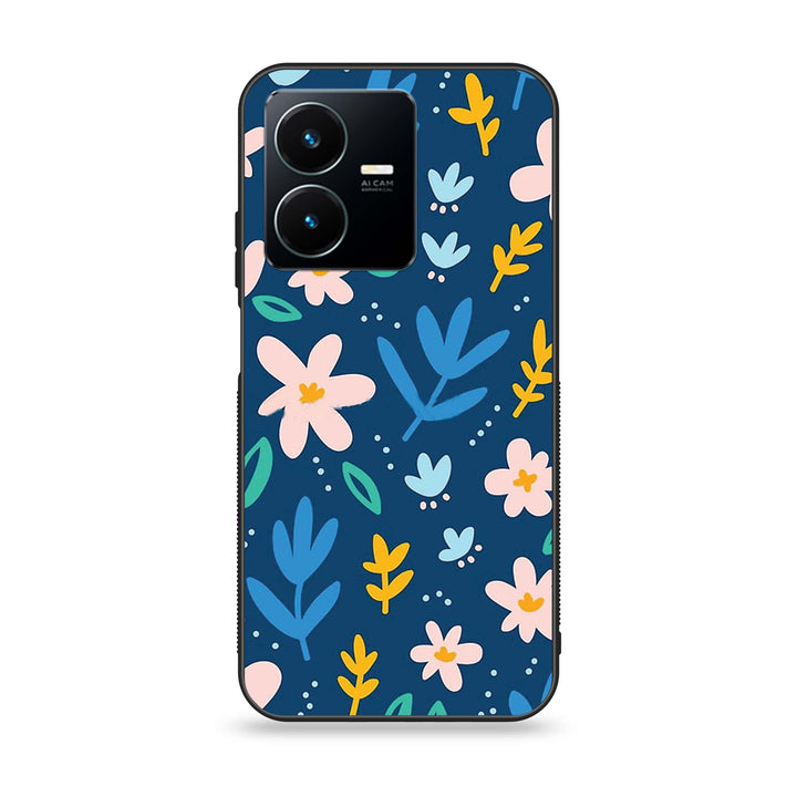 Vivo Y22 - Colorful Flowers - Premium Printed Glass soft Bumper Shock Proof Case