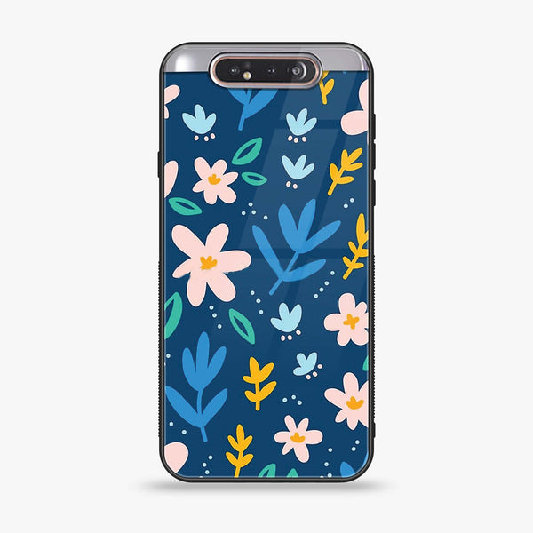 Samsung Galaxy A80 - Colorful Flowers - Premium Printed Glass soft Bumper shock Proof Case