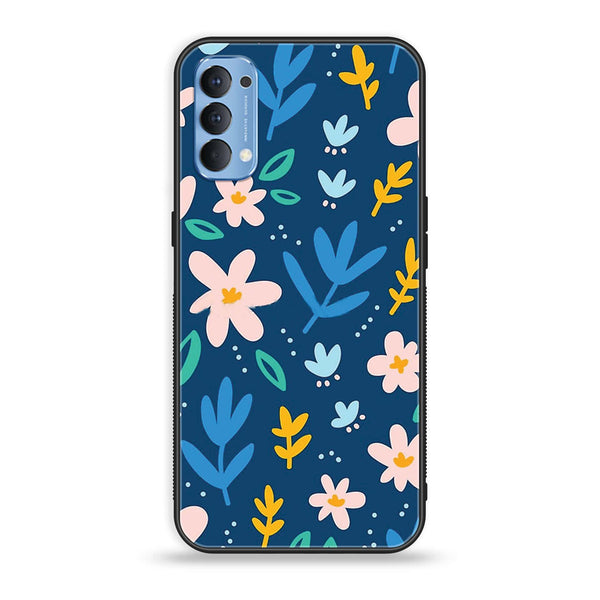 Oppo Reno 4 4G  - Colorful Flowers - Premium Printed Glass soft Bumper Shock Proof Case