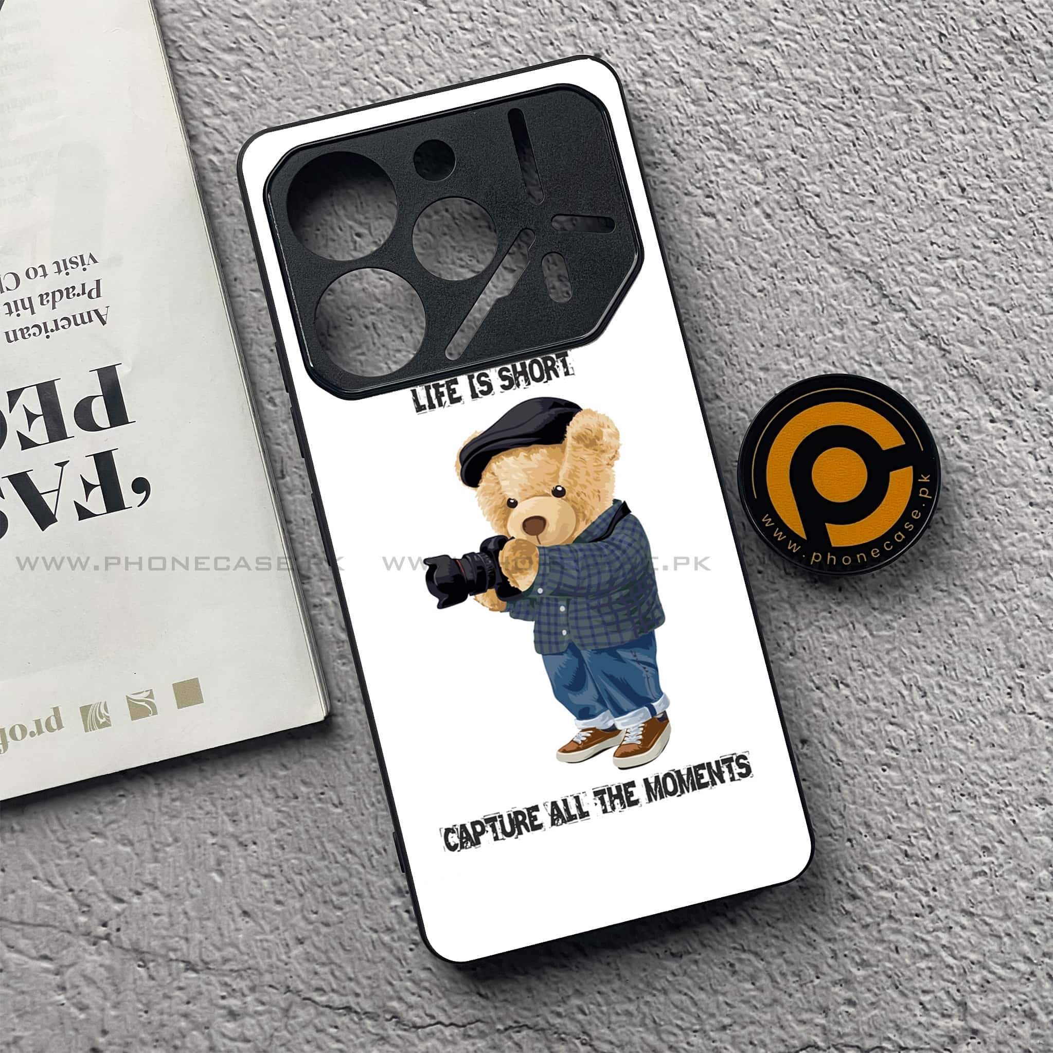 Tecno Pova 6 - Cool Bear Series - Premium Printed Glass soft Bumper shock Proof Case