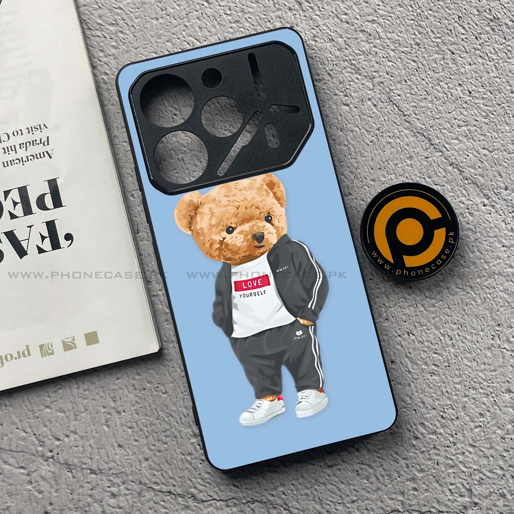 Tecno Pova 6 - Cool Bear Series - Premium Printed Glass soft Bumper shock Proof Case