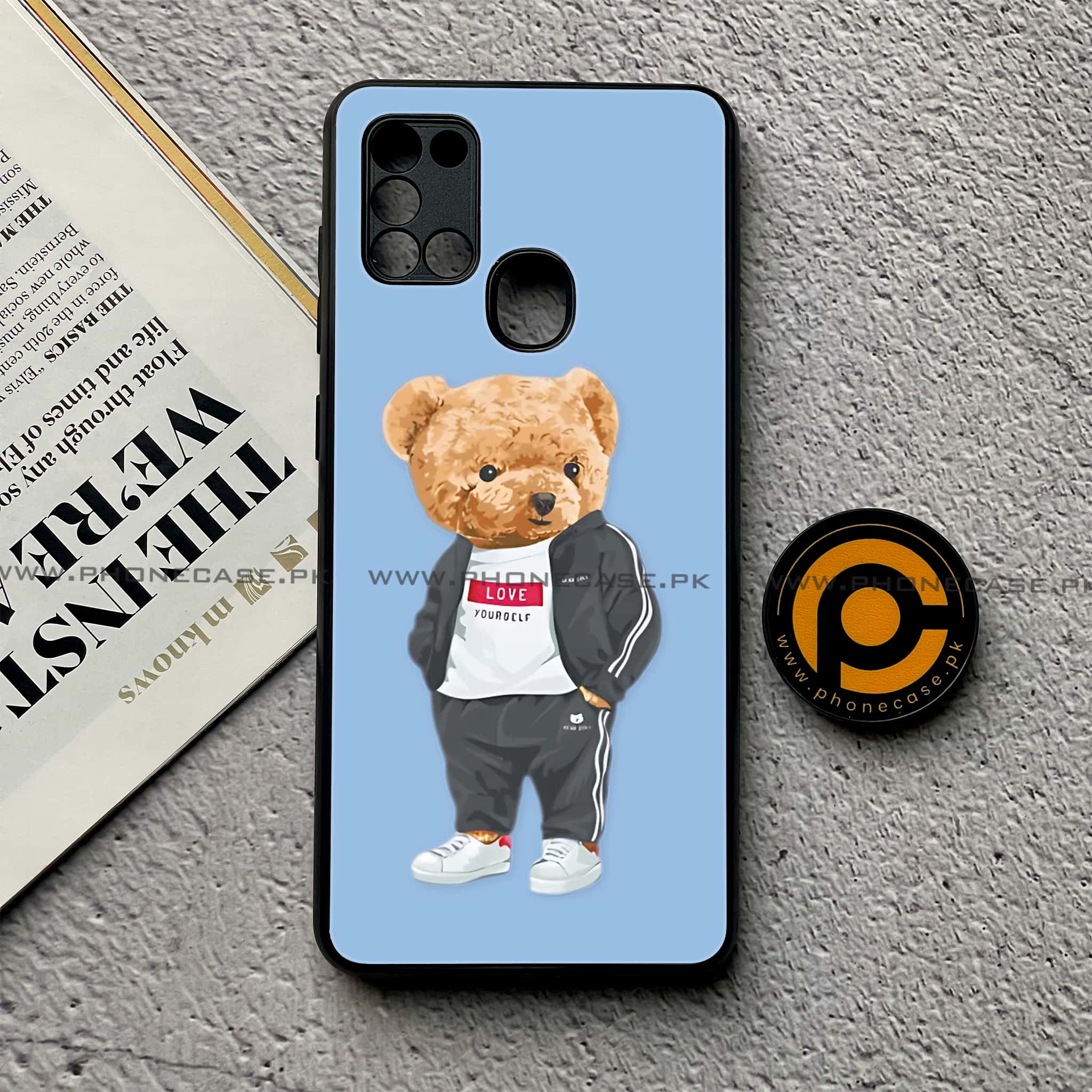 Samsung Galaxy A21s - Cool Bear Series - Premium Printed Glass soft Bumper shock Proof Case