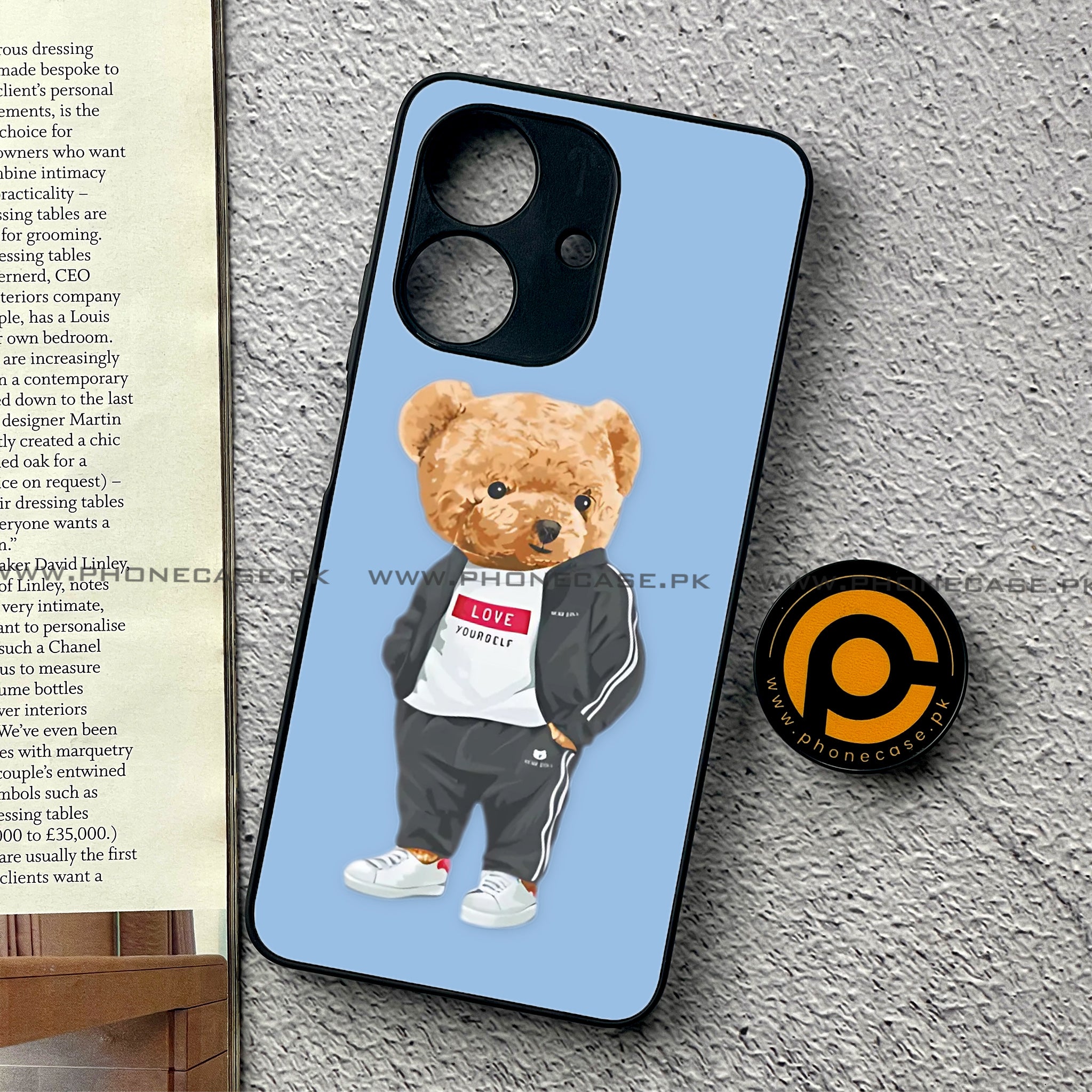 Realme Note 60 - Cool Bear Series - Premium Printed Glass soft Bumper shock Proof Case