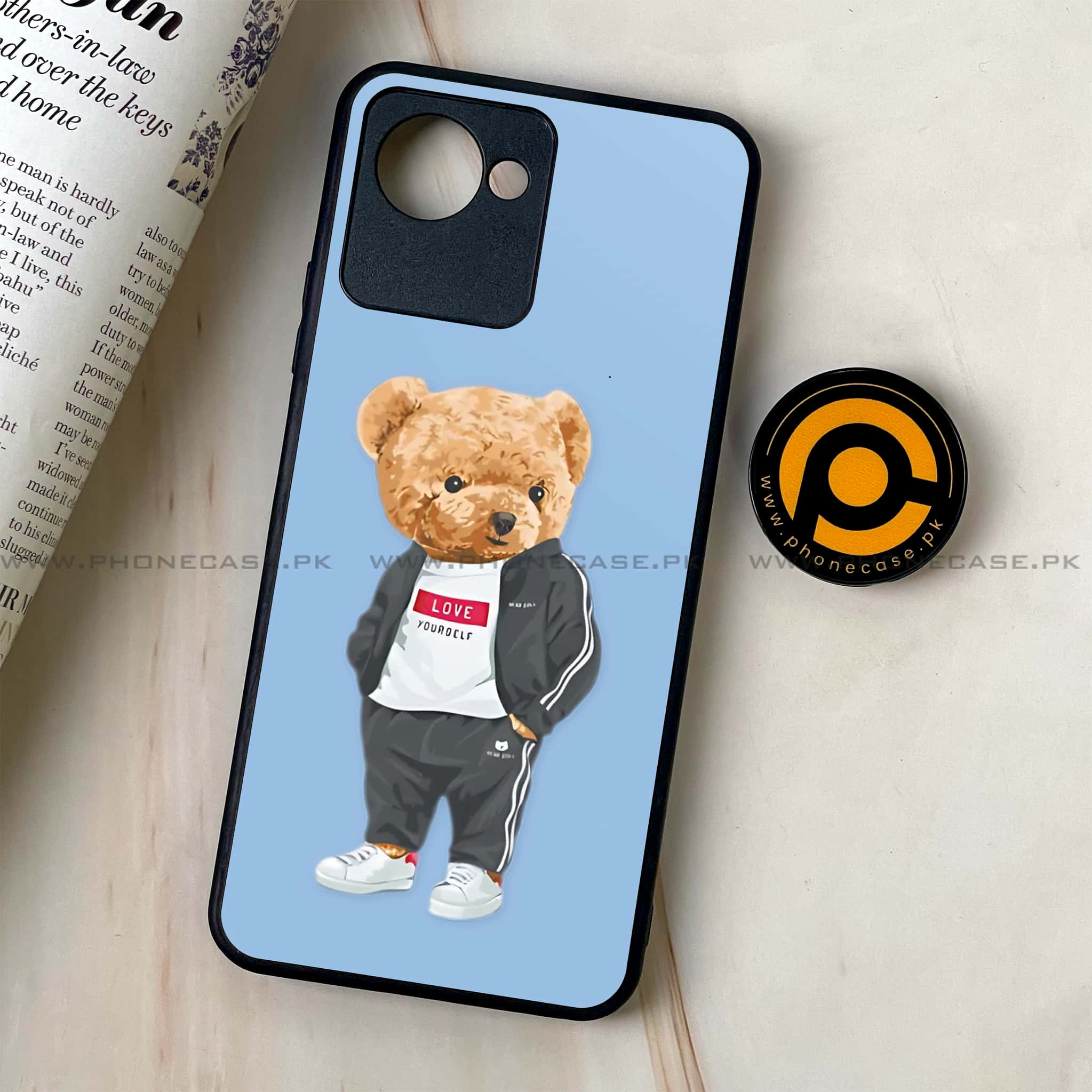 Realme C30 - Cool Bear Series - Premium Printed Glass soft Bumper shock Proof Case