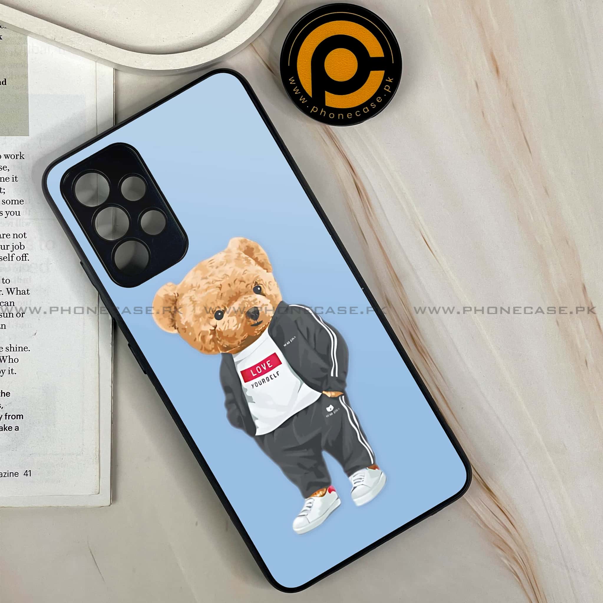 Galaxy A32 - Cool Bear Series - Premium Printed Glass soft Bumper shock Proof Case