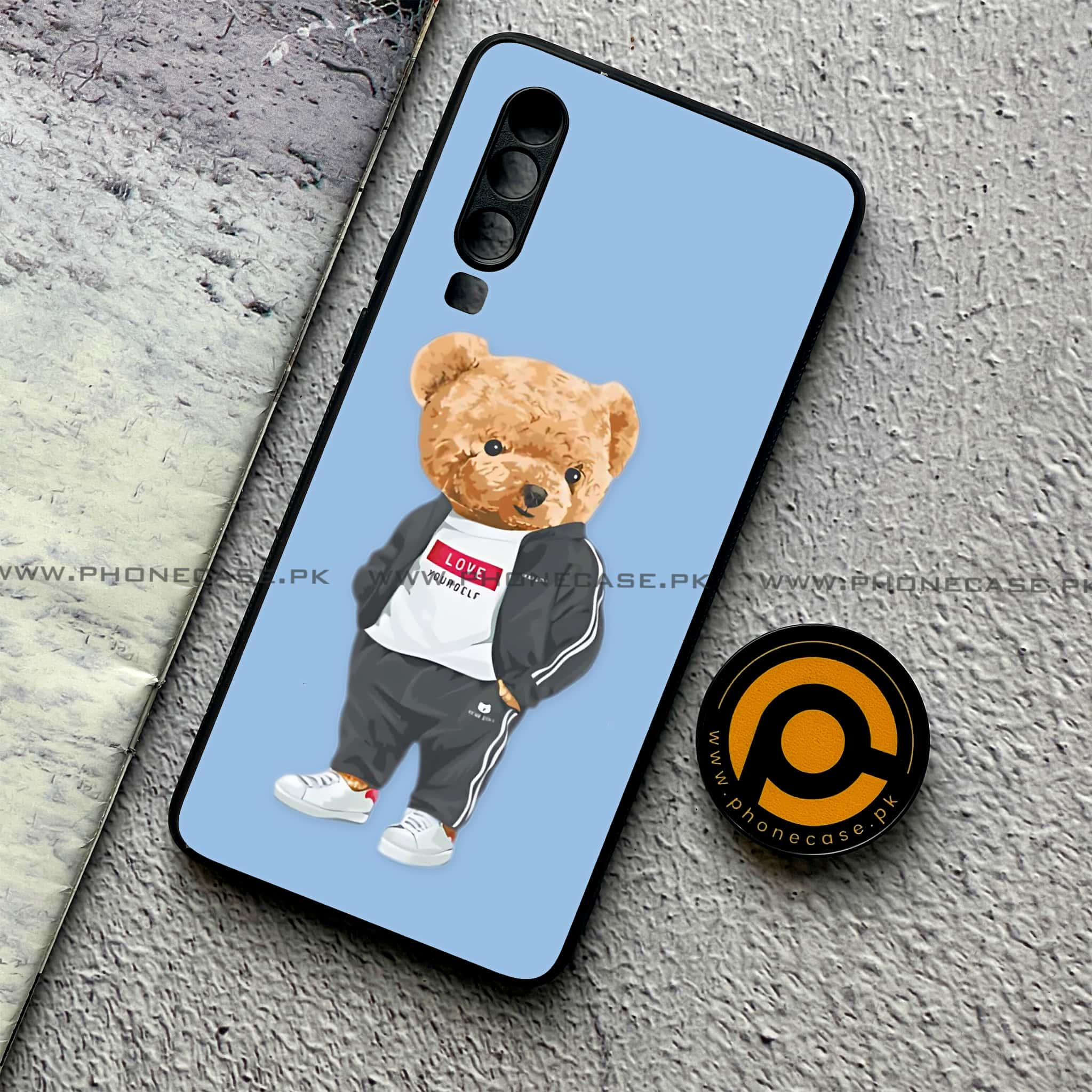 Huawei P30 - Cool Bear Series - Premium Printed Glass soft Bumper shock Proof Case