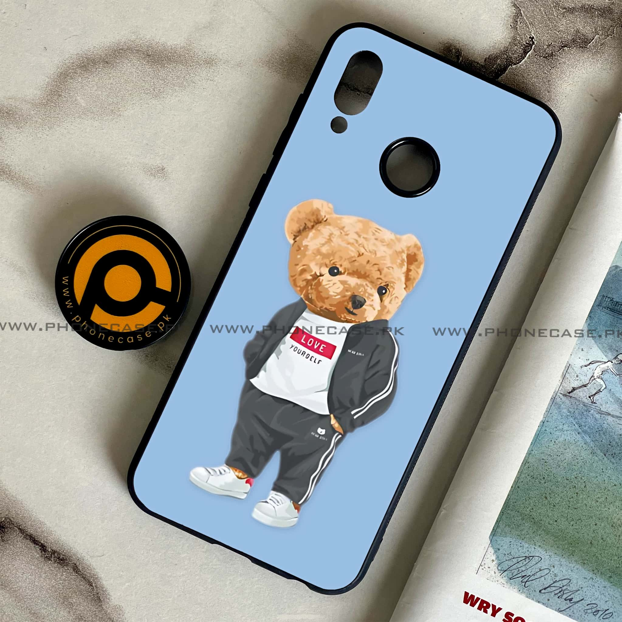 Huawei Honor Play - Cool Bear Series - Premium Printed Glass soft Bumper shock Proof Case