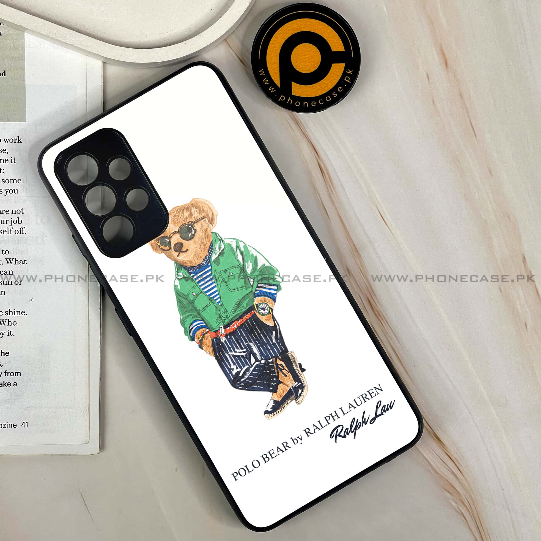 Galaxy A32 - Cool Bear Series - Premium Printed Glass soft Bumper shock Proof Case