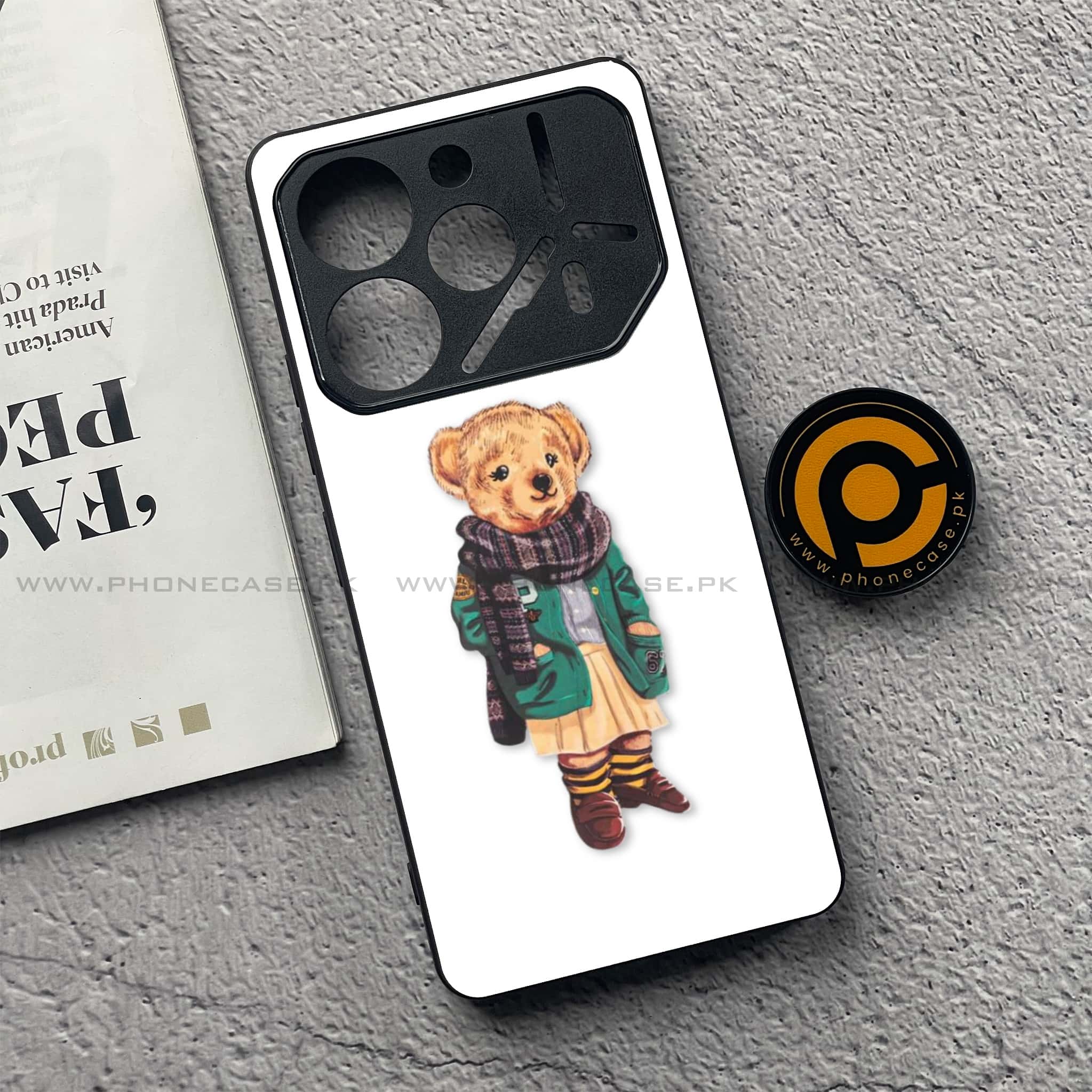Tecno Pova 6 - Cool Bear Series - Premium Printed Glass soft Bumper shock Proof Case