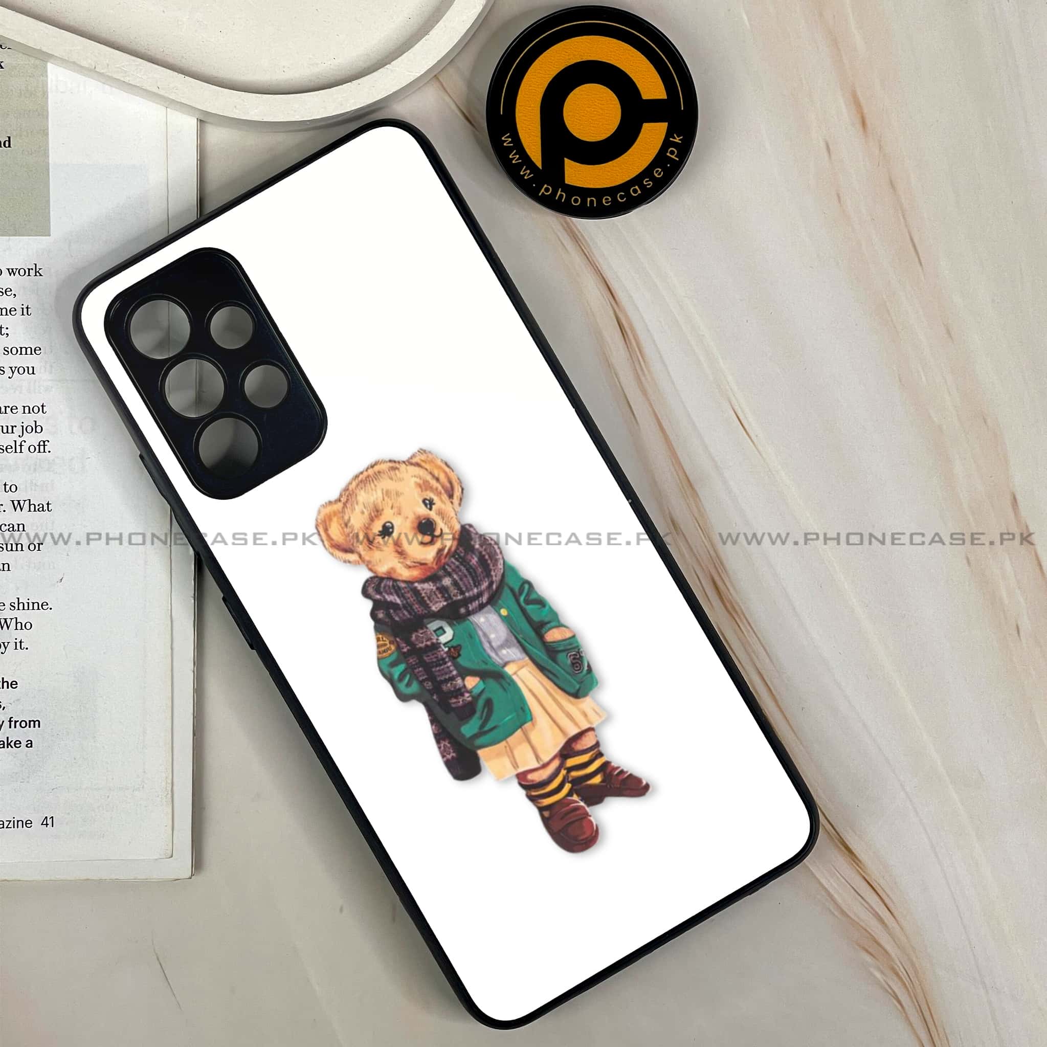 Galaxy A32 - Cool Bear Series - Premium Printed Glass soft Bumper shock Proof Case