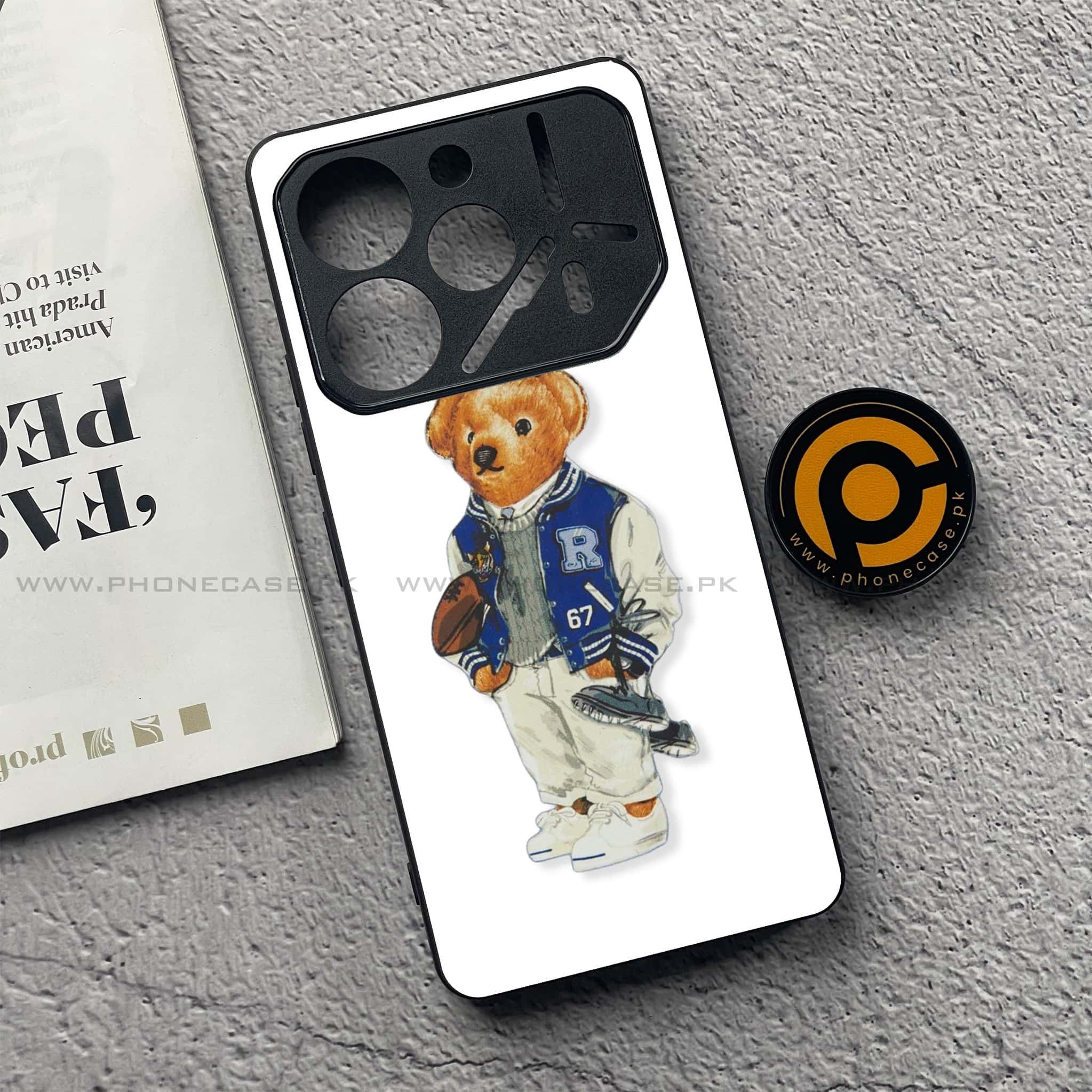 Tecno Pova 6 - Cool Bear Series - Premium Printed Glass soft Bumper shock Proof Case