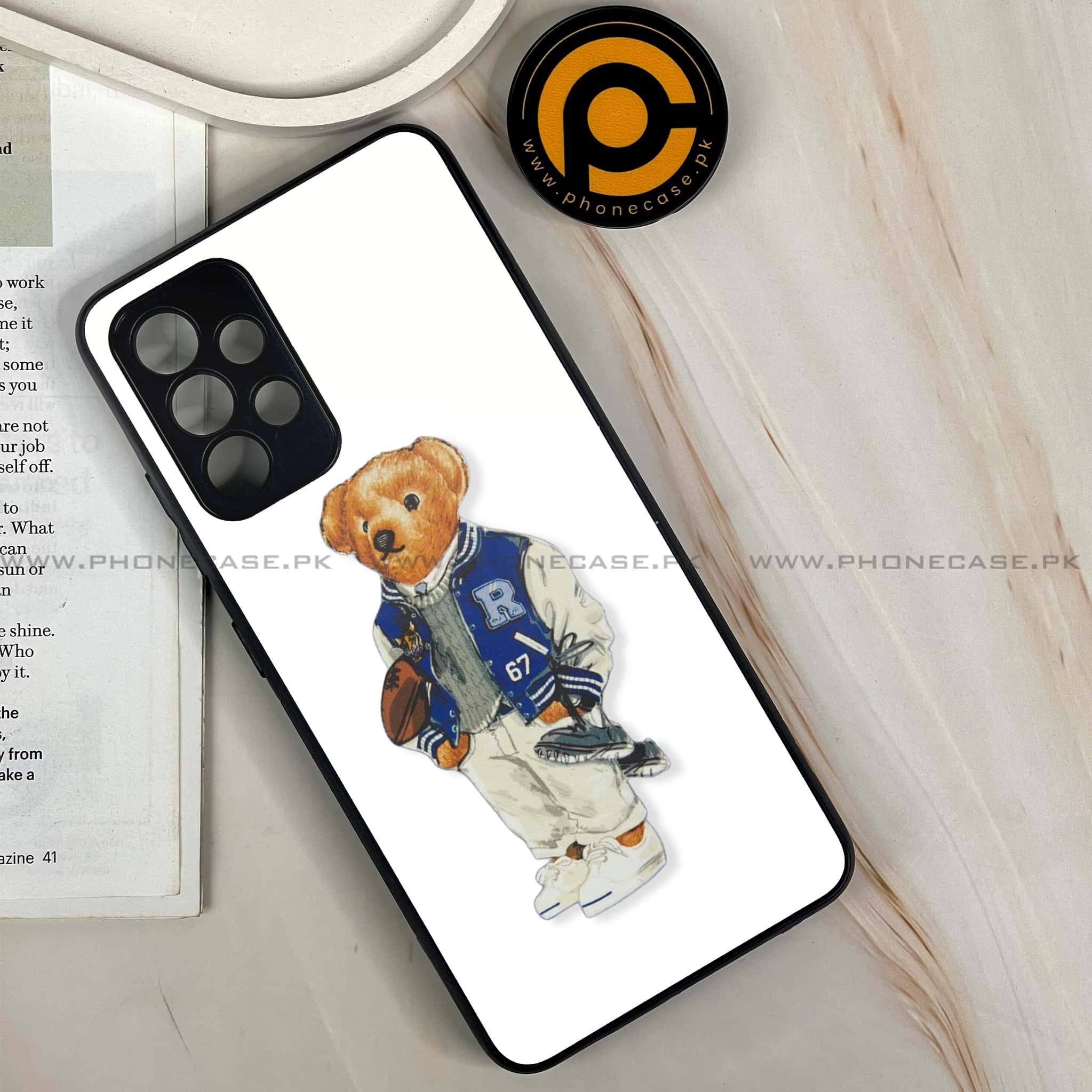 Galaxy A32 - Cool Bear Series - Premium Printed Glass soft Bumper shock Proof Case