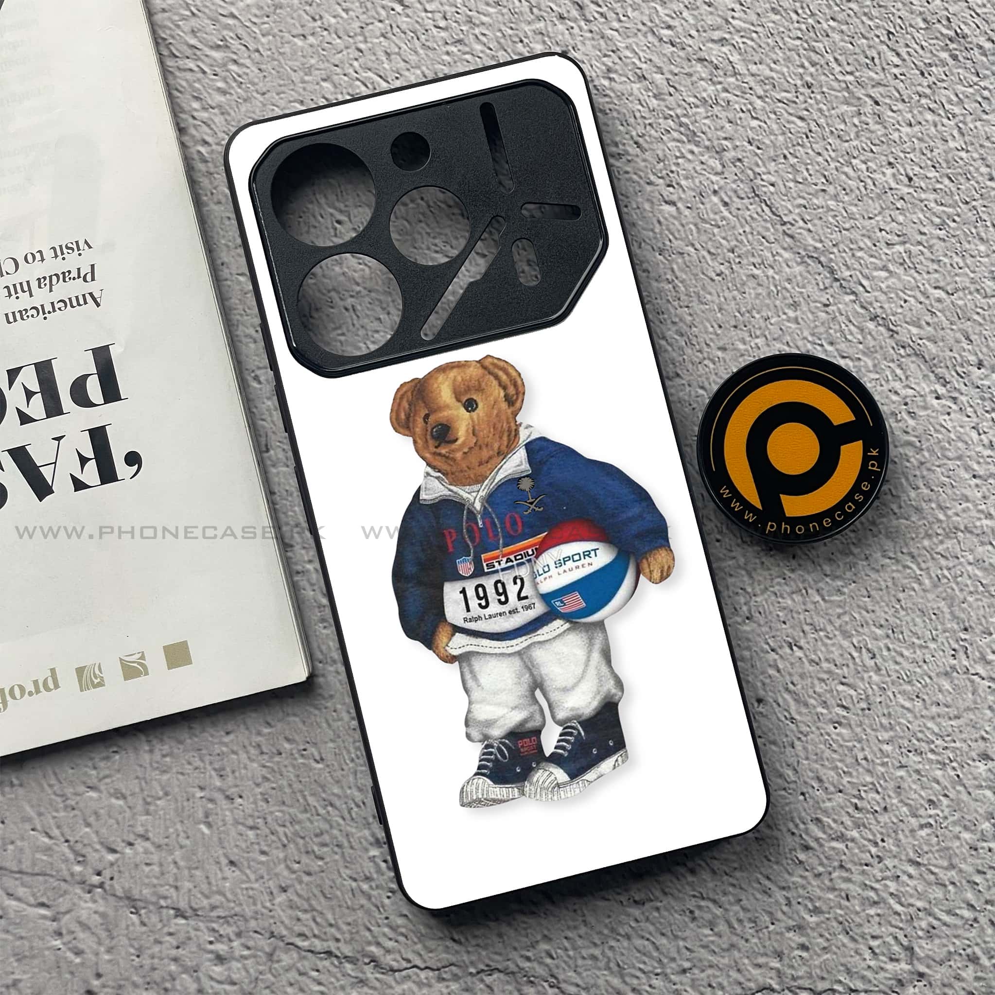 Tecno Pova 6 - Cool Bear Series - Premium Printed Glass soft Bumper shock Proof Case