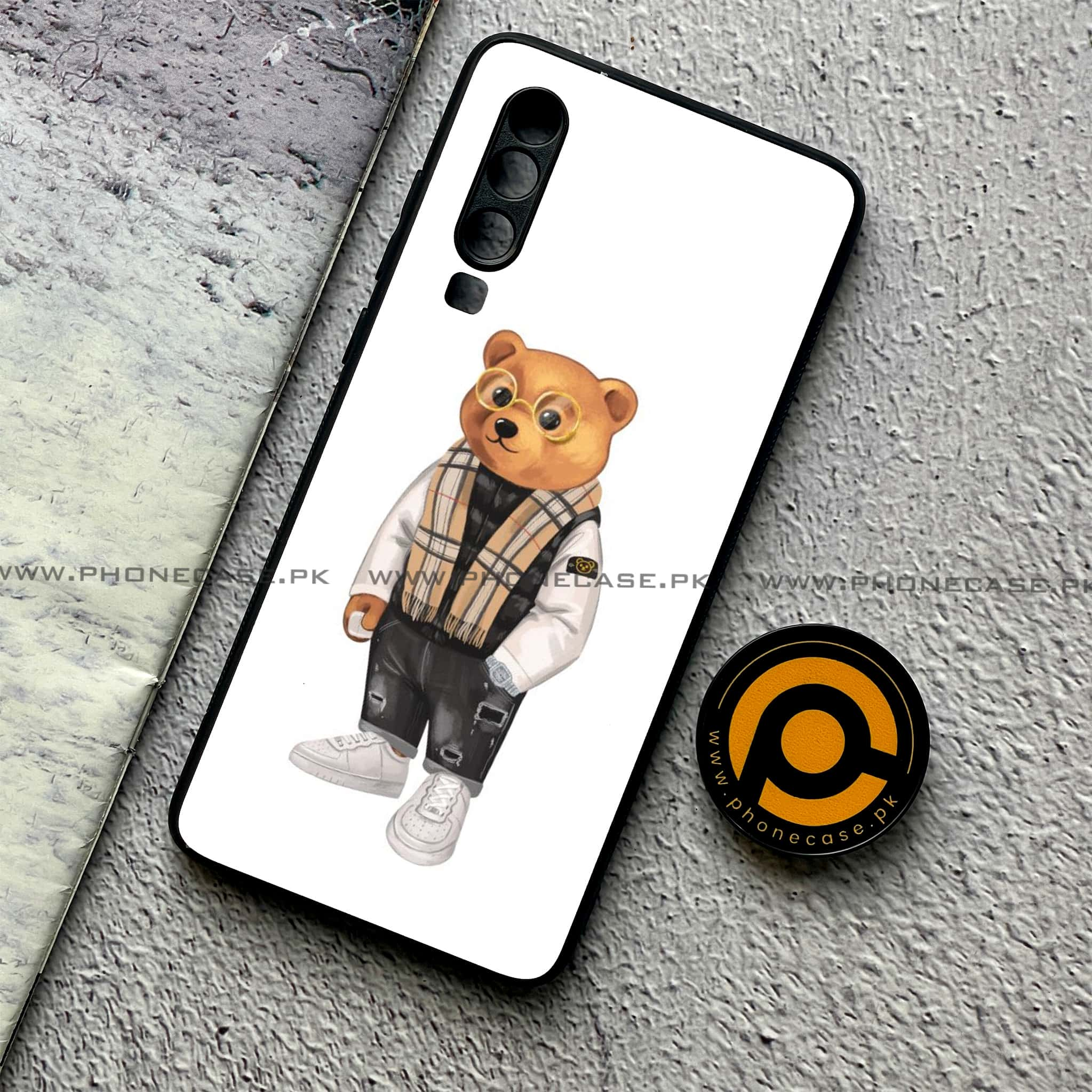 Huawei P30 - Cool Bear Series - Premium Printed Glass soft Bumper shock Proof Case