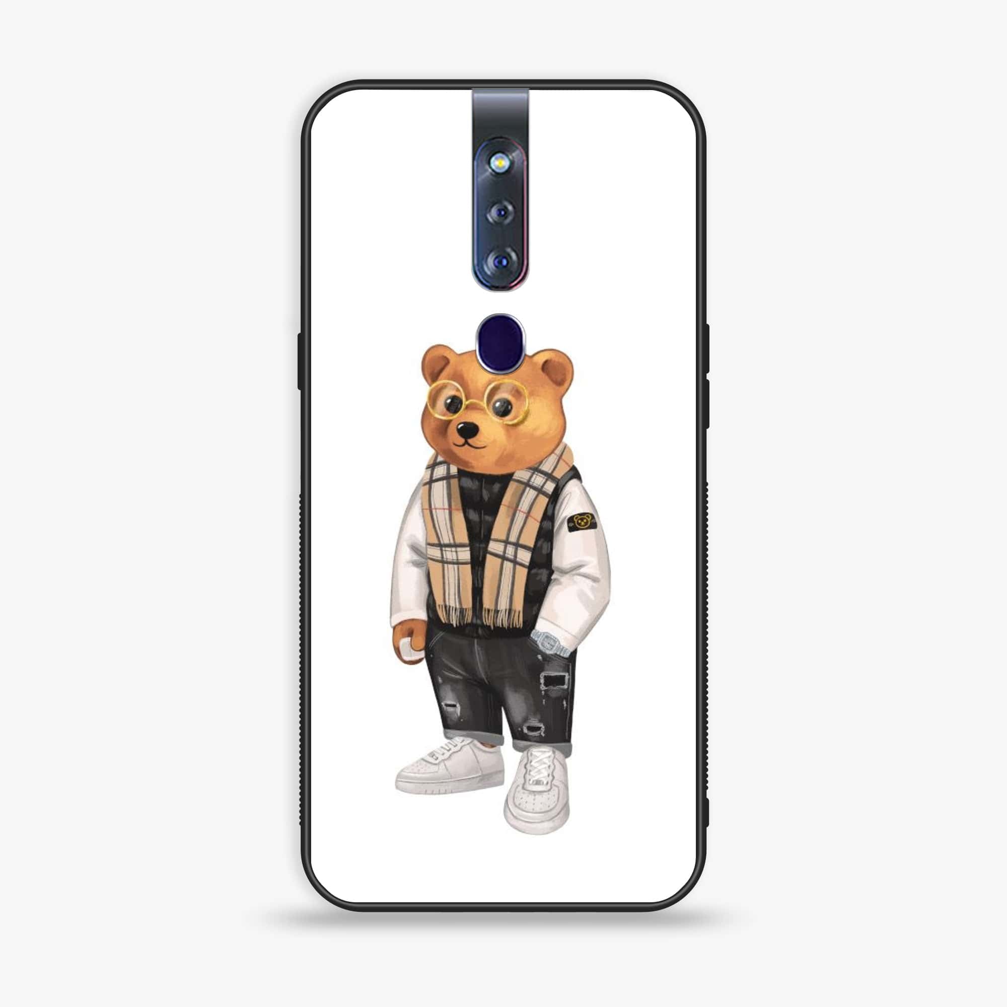 Oppo F11 Pro Cool Bear Series Premium Printed Glass soft Bumper shock Proof Case