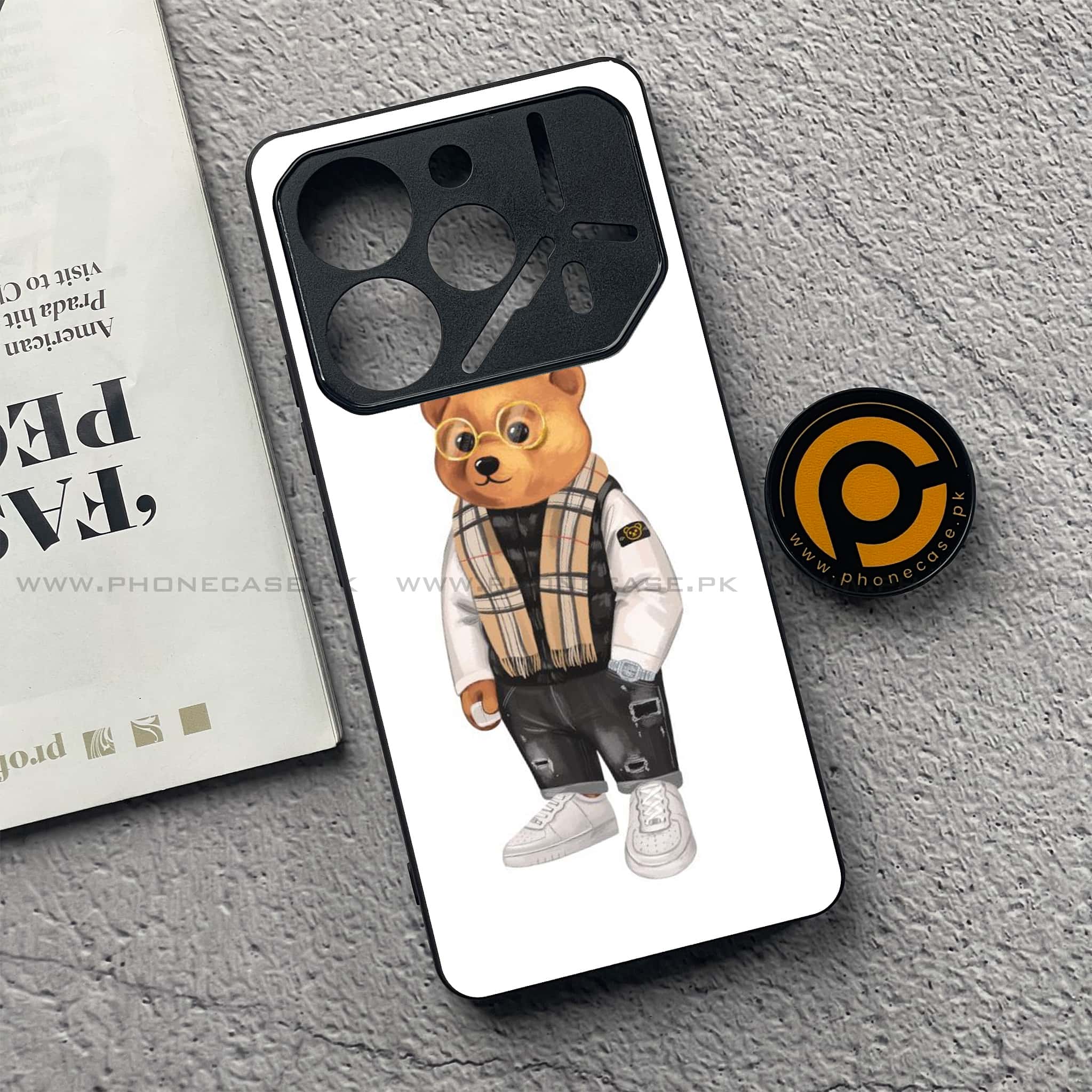Tecno Pova 6 - Cool Bear Series - Premium Printed Glass soft Bumper shock Proof Case