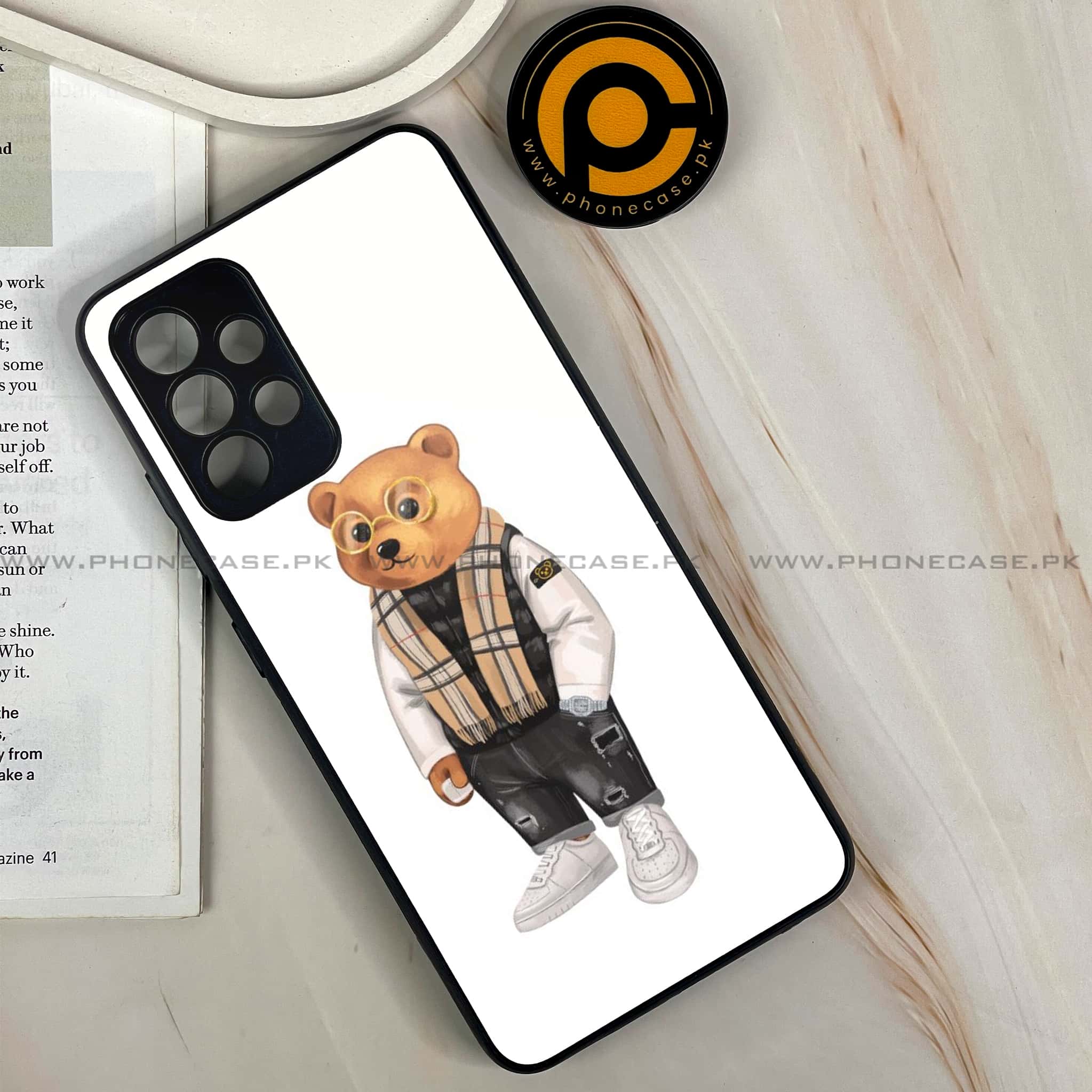 Galaxy A32 - Cool Bear Series - Premium Printed Glass soft Bumper shock Proof Case