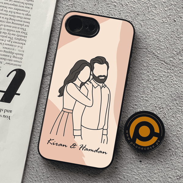 Couple Line Art Custom Name - Premium Metal Phone Case All Models