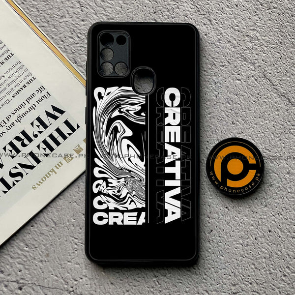 Samsung Galaxy A21s - Creative - Premium Printed Glass soft Bumper Shock Proof Case