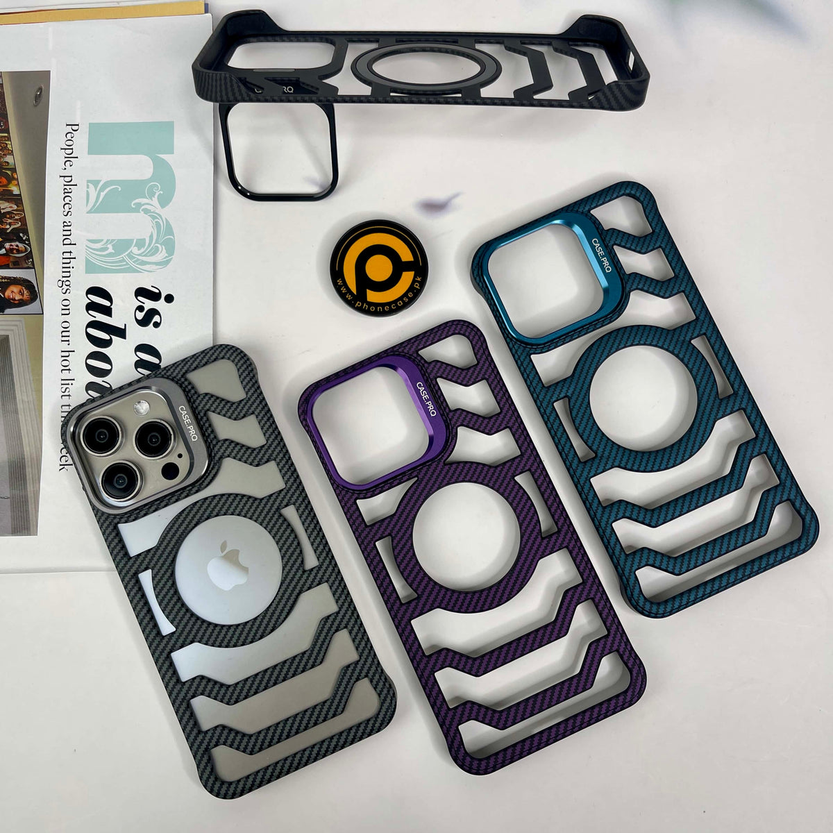 iPhone 13 Pro Bazel Less Carbon Fiber Magsafe Case With Metal Kickstan ...