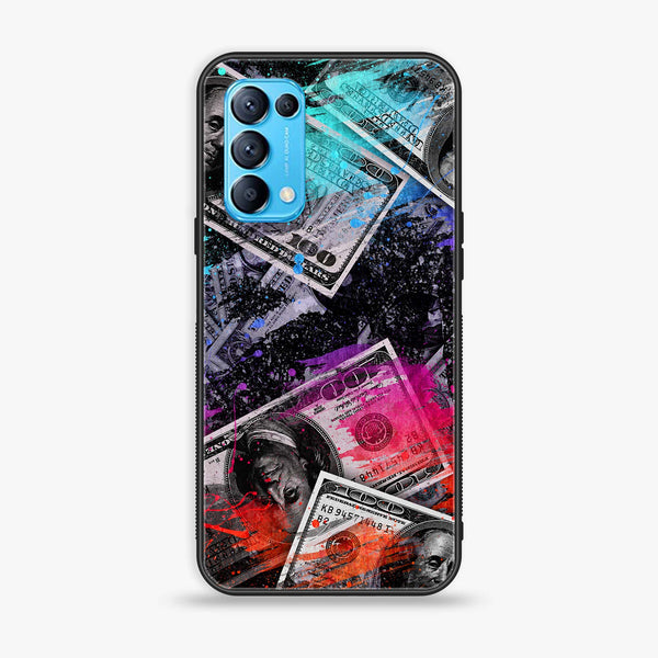 Oppo Reno 5 Dollar Design 4 Premium Printed Glass soft Bumper shock Proof Case CS-10912