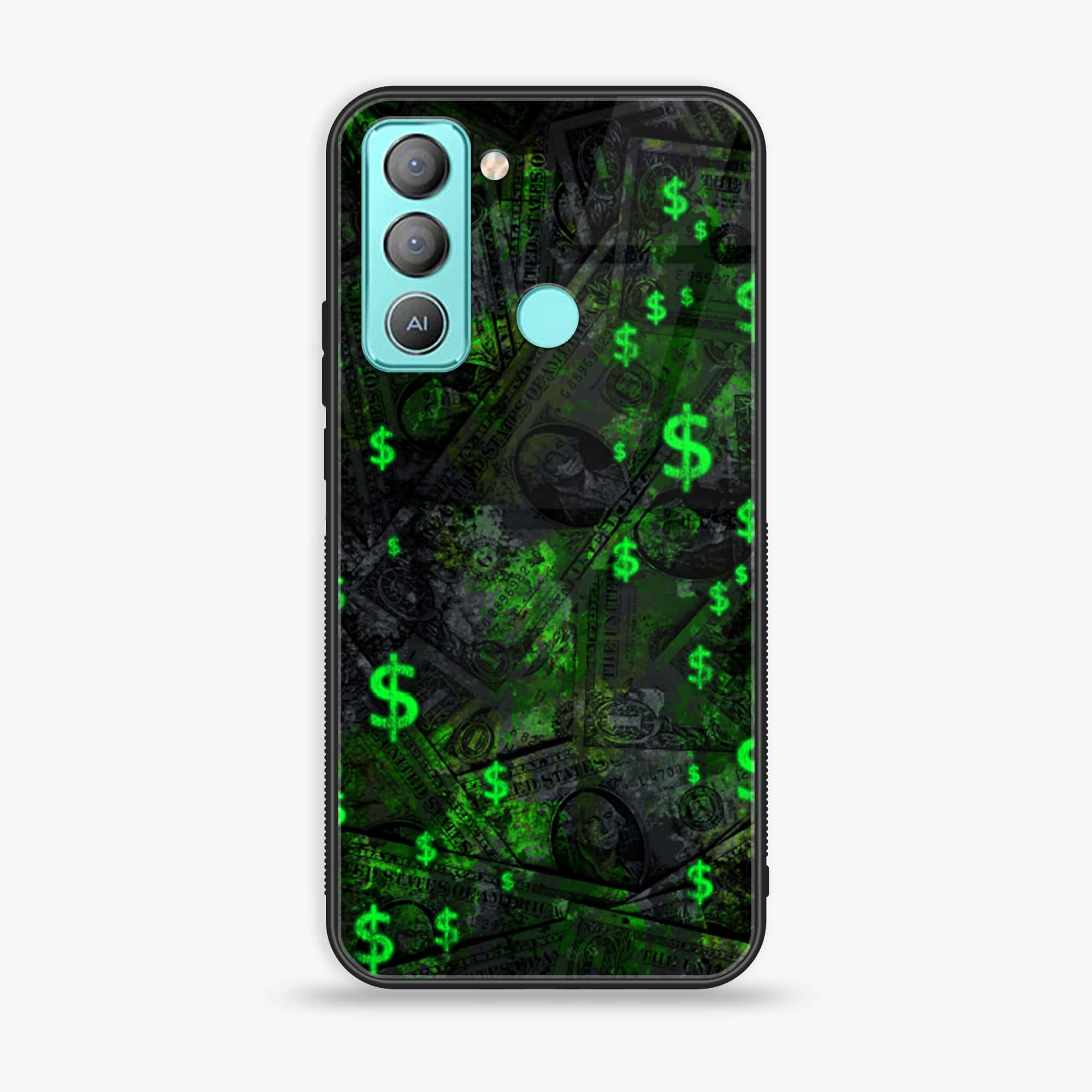 Tecno POP 5 LTE Dollar Series Premium Printed Glass soft Bumper shock Proof Case