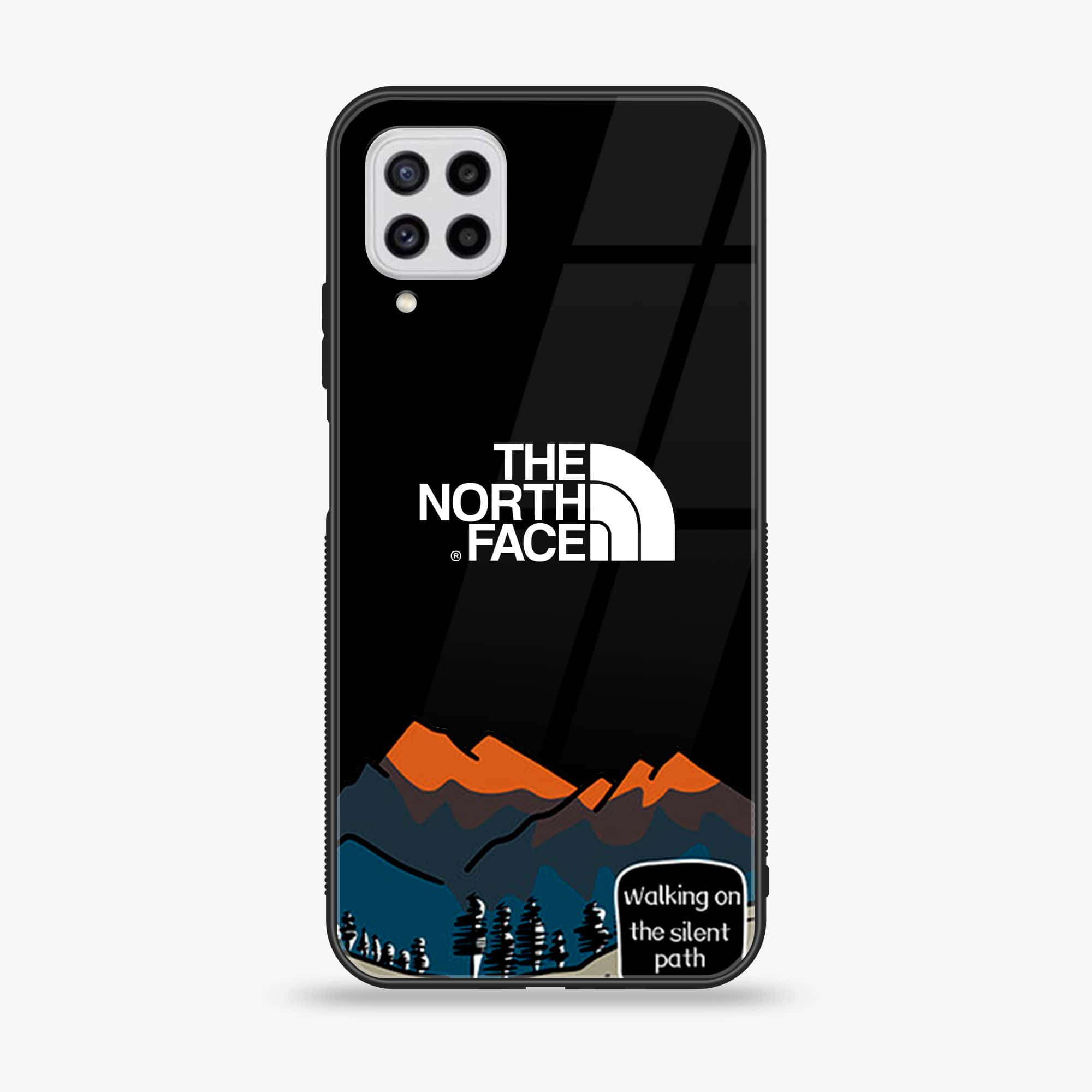 Samsung Galaxy M22 - The North Face Series - Premium Printed Glass soft Bumper shock Proof Case