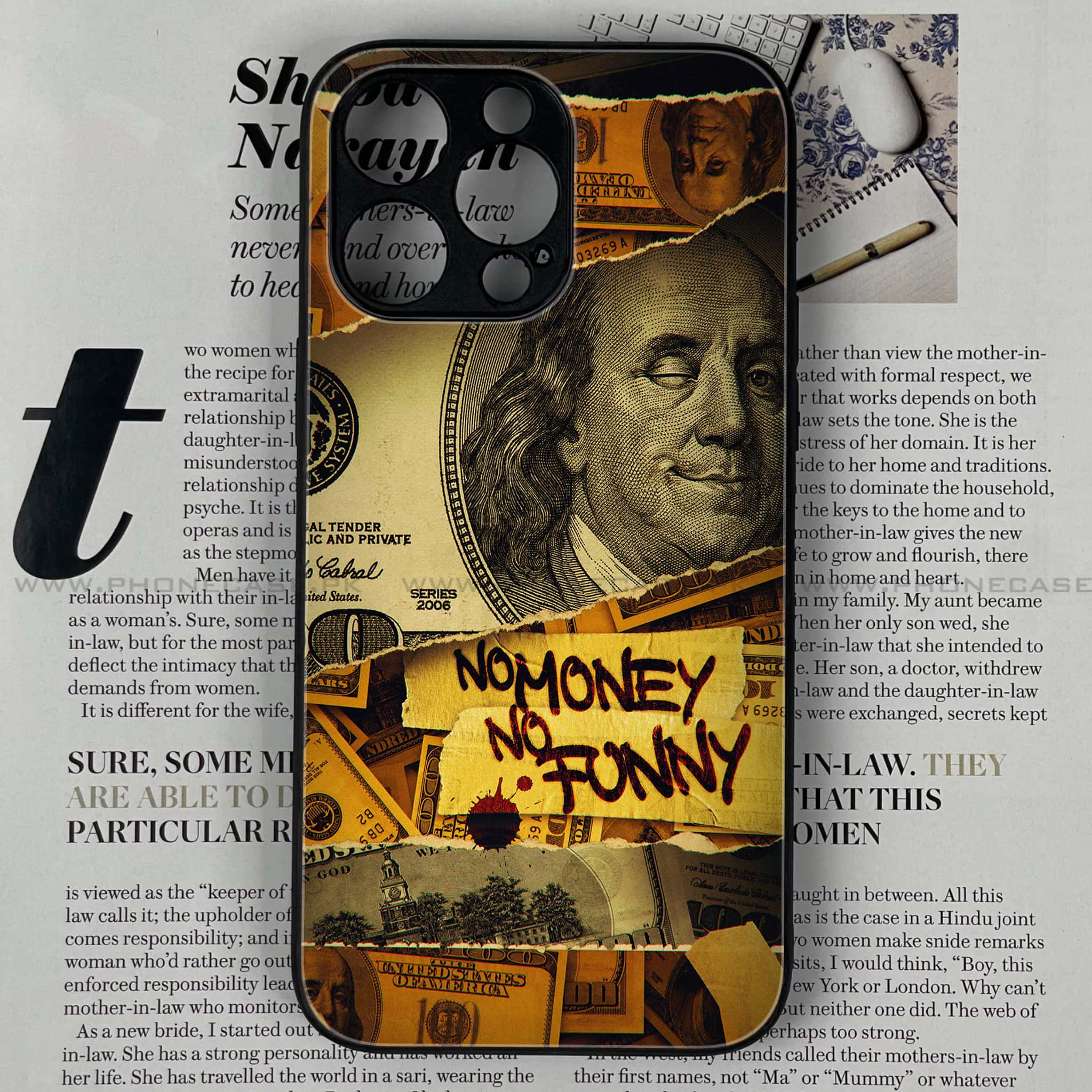 iPhone 15 Pro - Dollar Series - Premium Printed Glass soft Bumper shock Proof Case