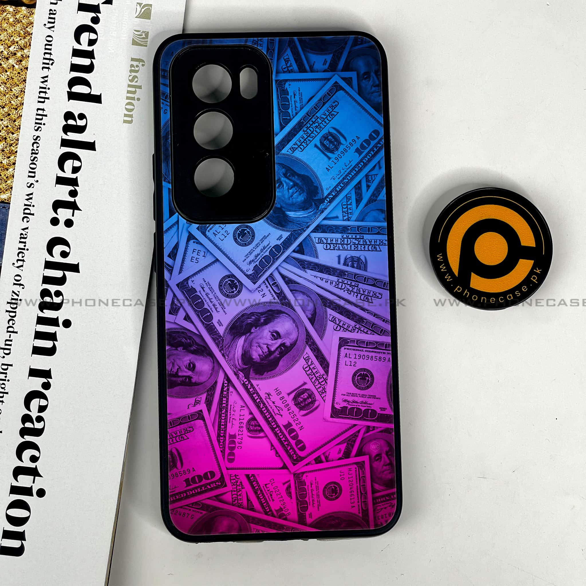 Oppo Reno 12 5G - Dollar Series - Premium Printed Glass soft Bumper shock Proof Case