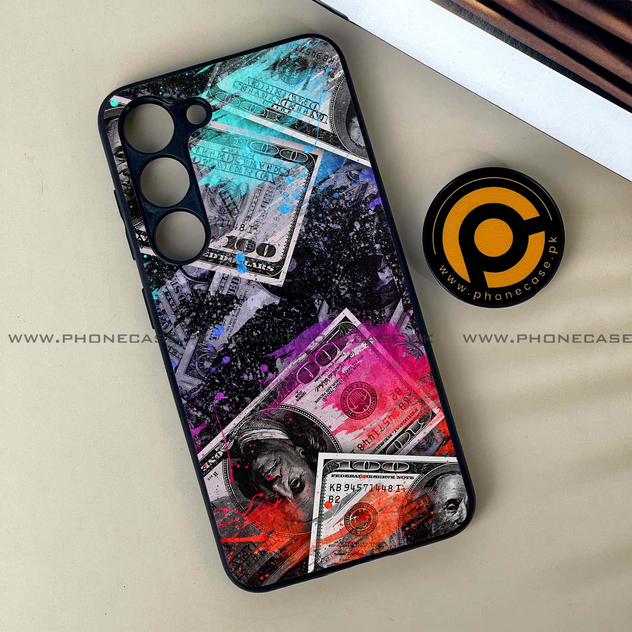 Samsung Galaxy S23 - Dollar Series - Premium Printed Glass soft Bumper shock Proof Case