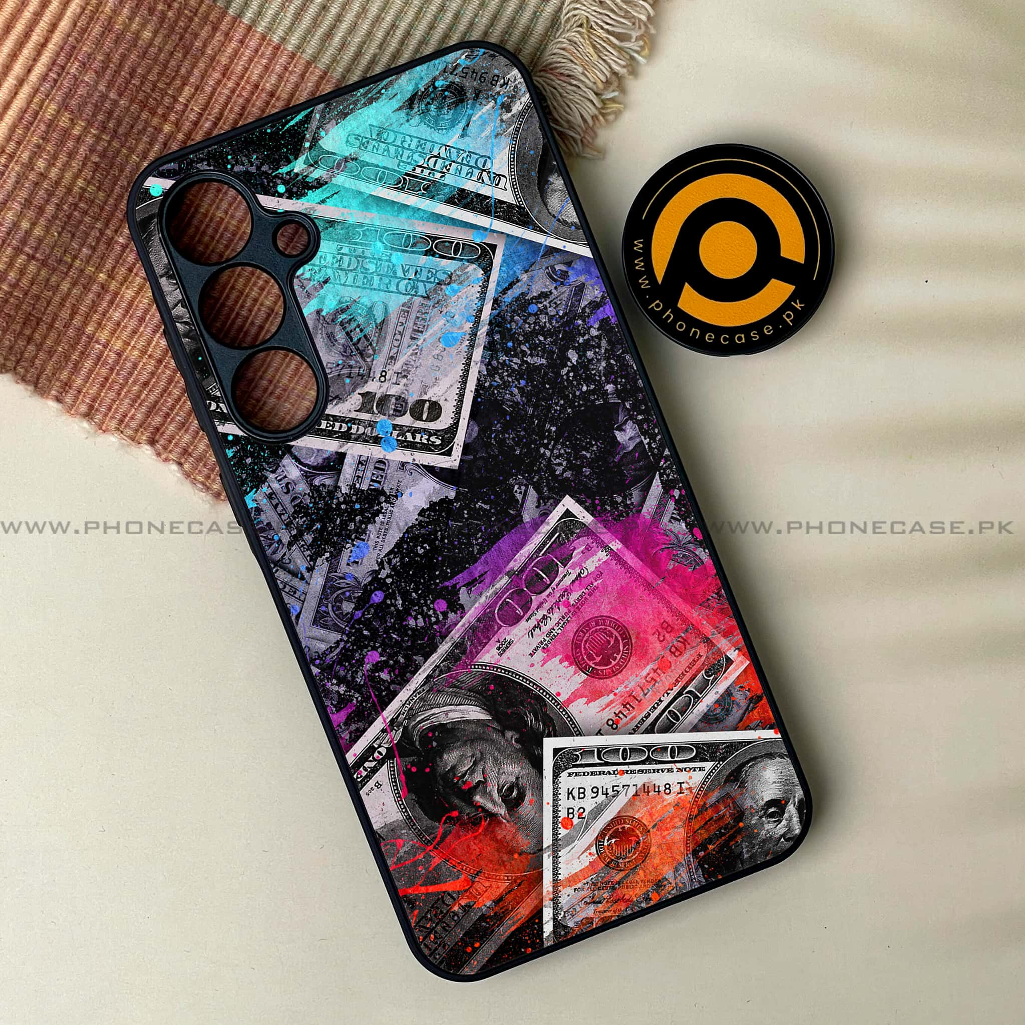 Samsung Galaxy S24 - Dollar Series - Premium Printed Glass soft Bumper shock Proof Case