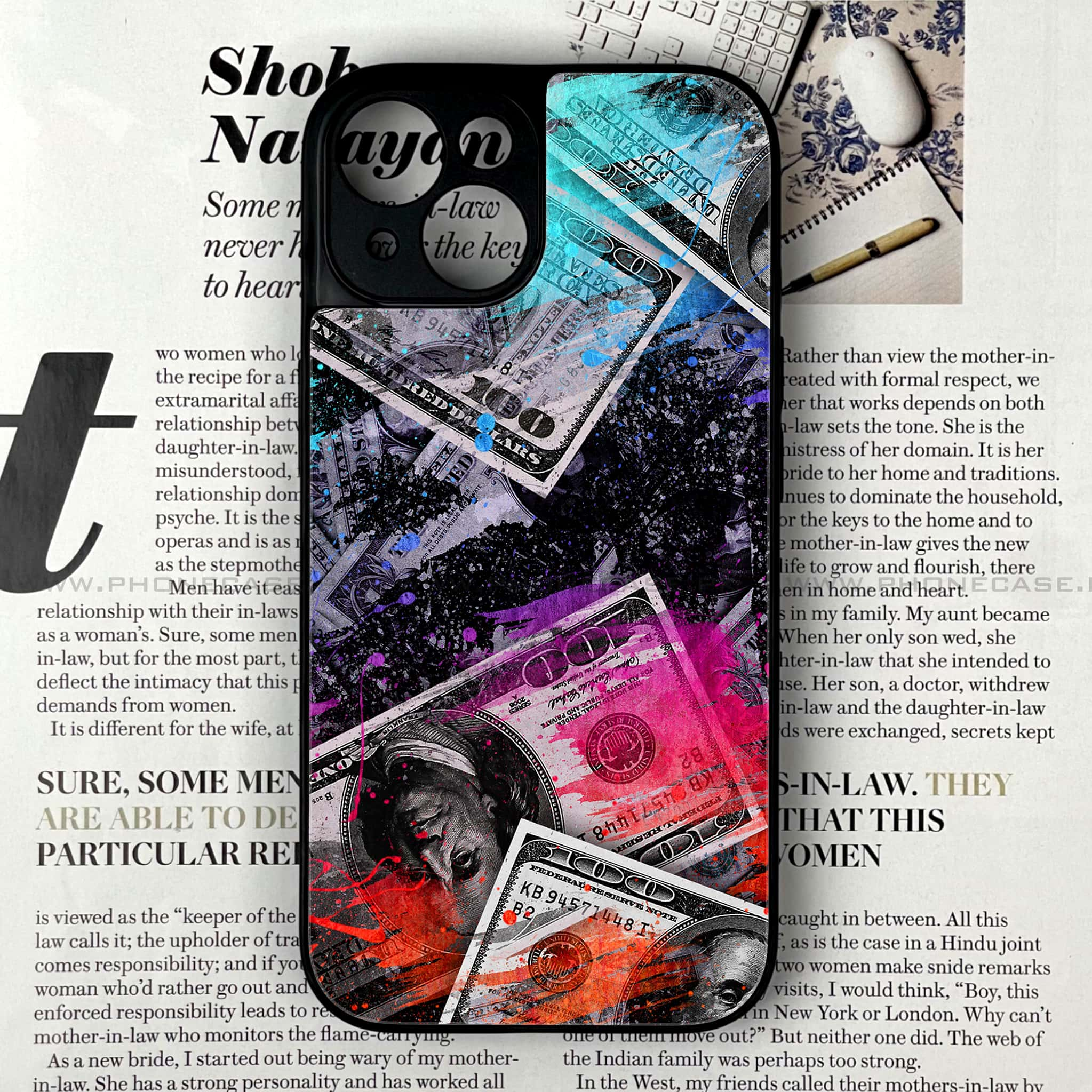 iPhone 15 - Dollar Series - Premium Printed Glass soft Bumper shock Proof Case