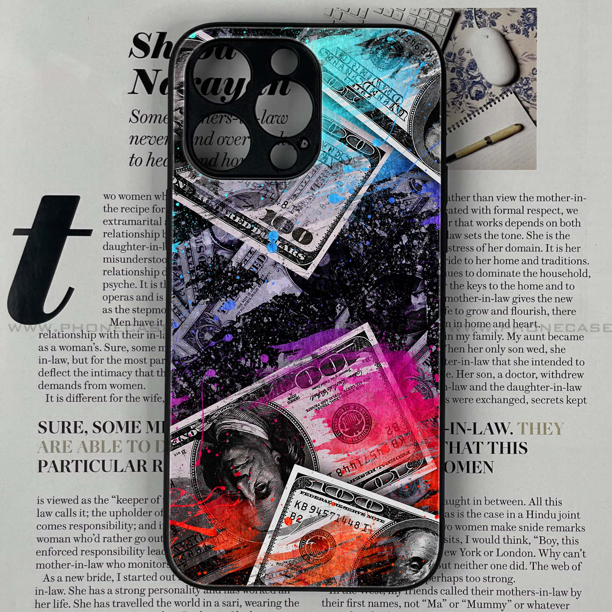 iPhone 15 Pro - Dollar Series - Premium Printed Glass soft Bumper shock Proof Case