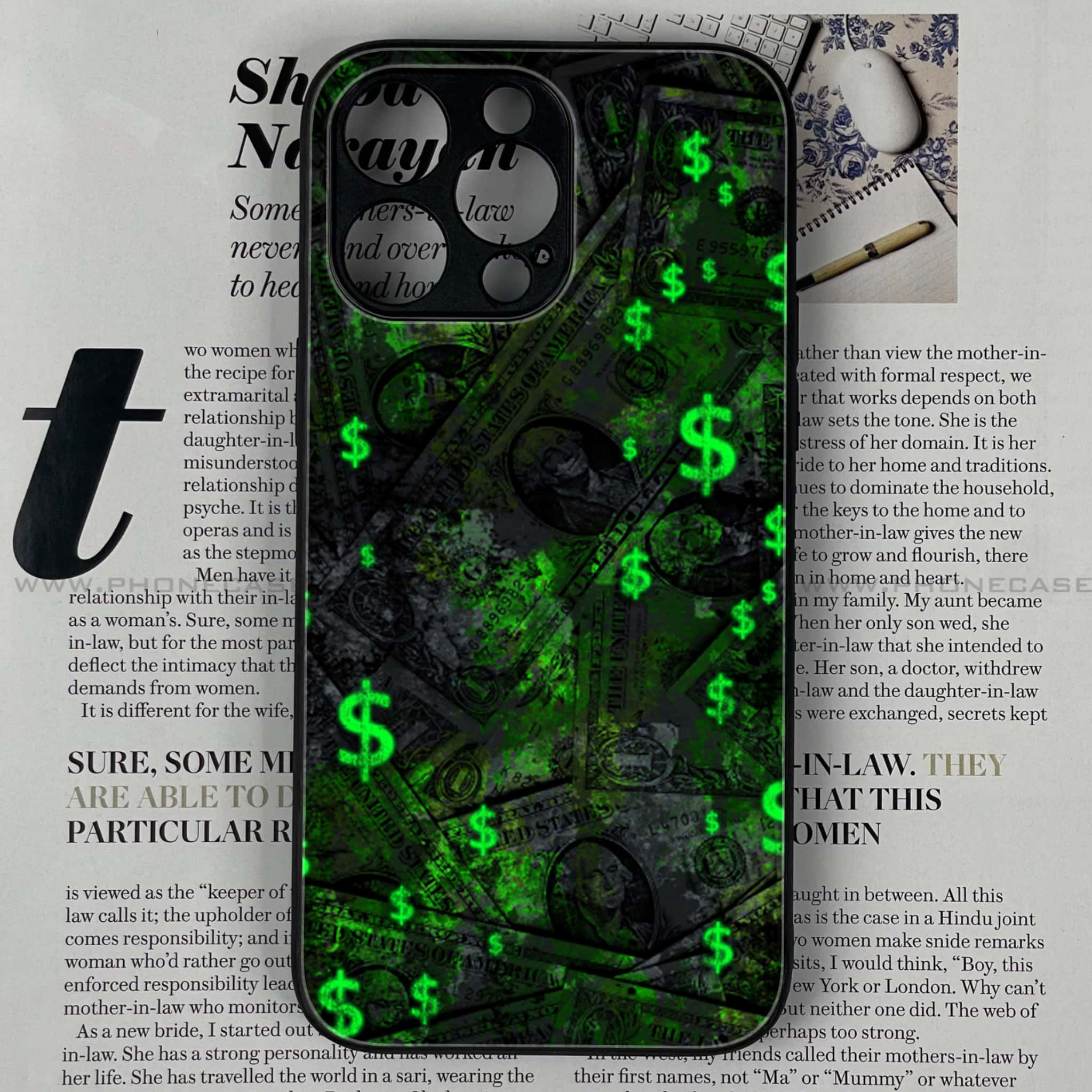 iPhone 14 Pro Max - Dollar Series - Premium Printed Glass soft Bumper shock Proof Case