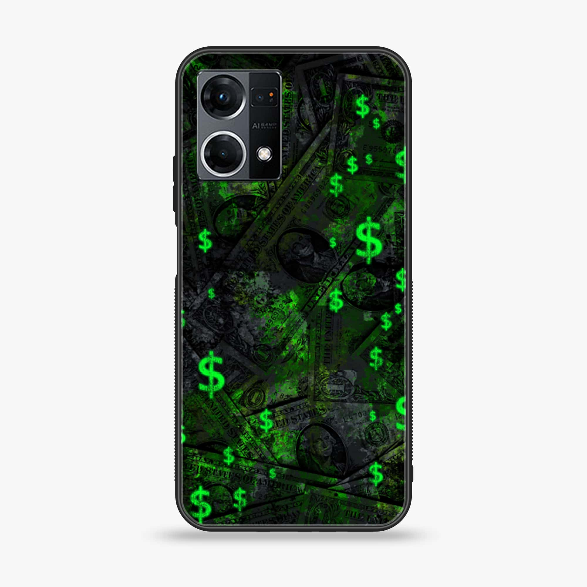 Oppo Reno 7 - Dollar Series - Premium Printed Glass soft Bumper shock Proof Case