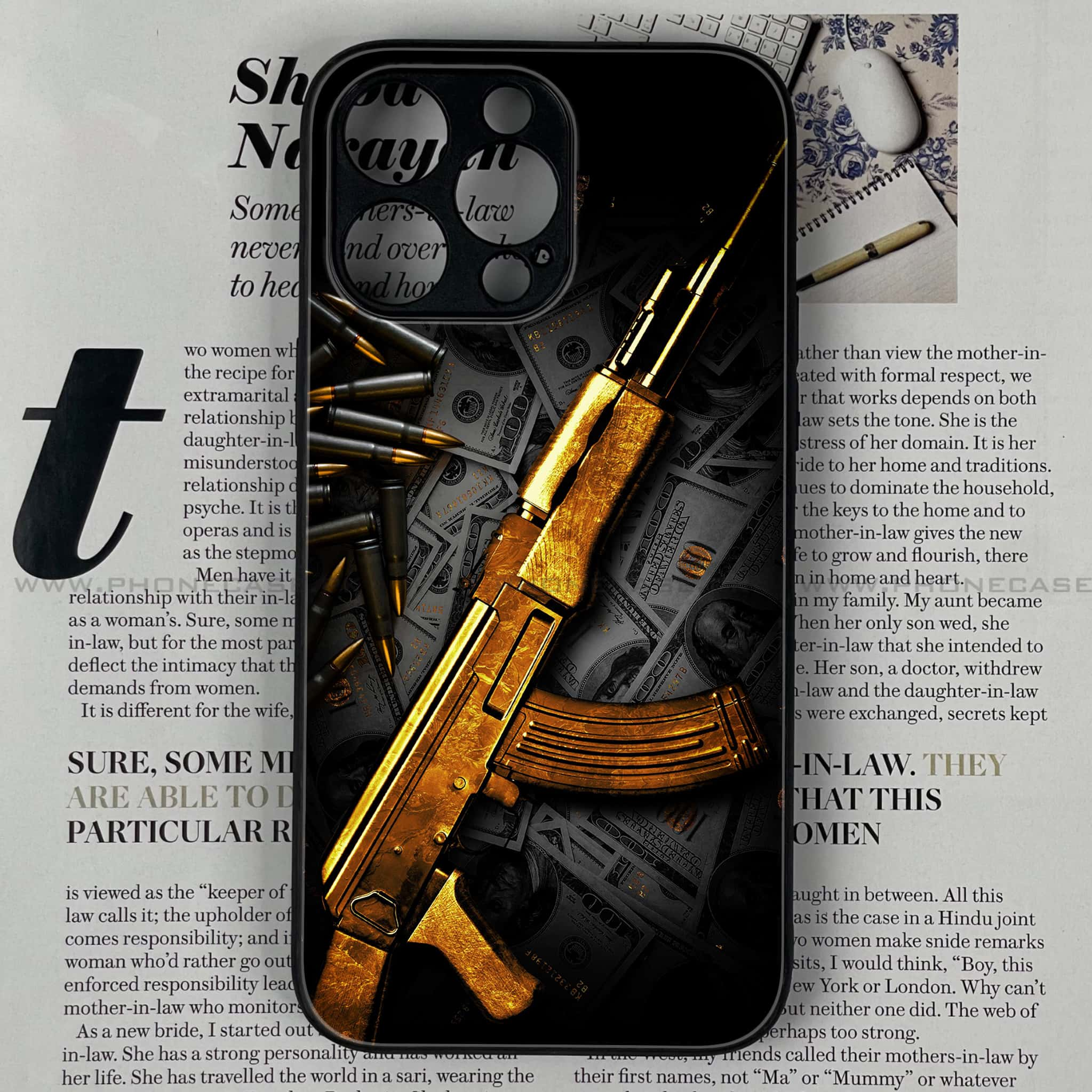 iPhone 15 Pro - Dollar Series - Premium Printed Glass soft Bumper shock Proof Case