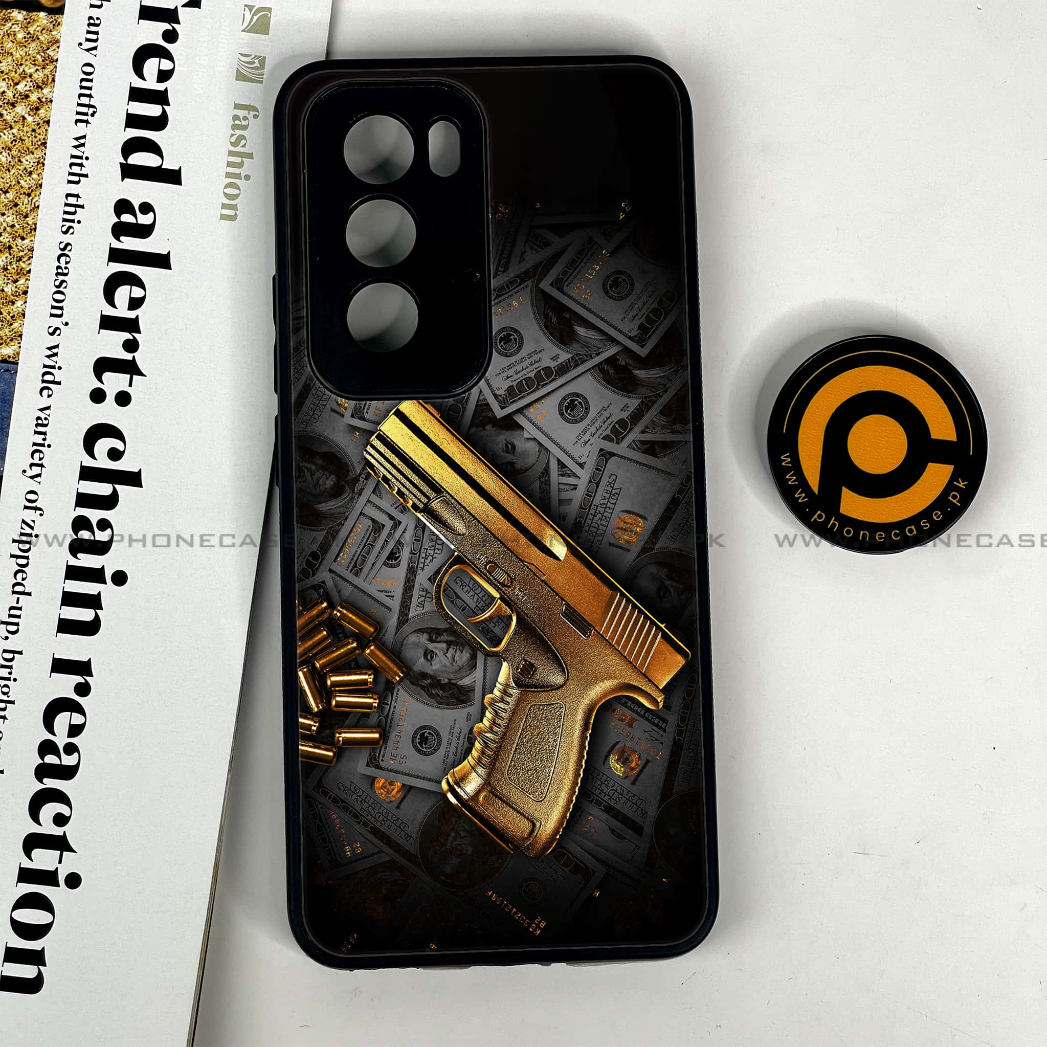 Oppo Reno 12 5G - Dollar Series - Premium Printed Glass soft Bumper shock Proof Case