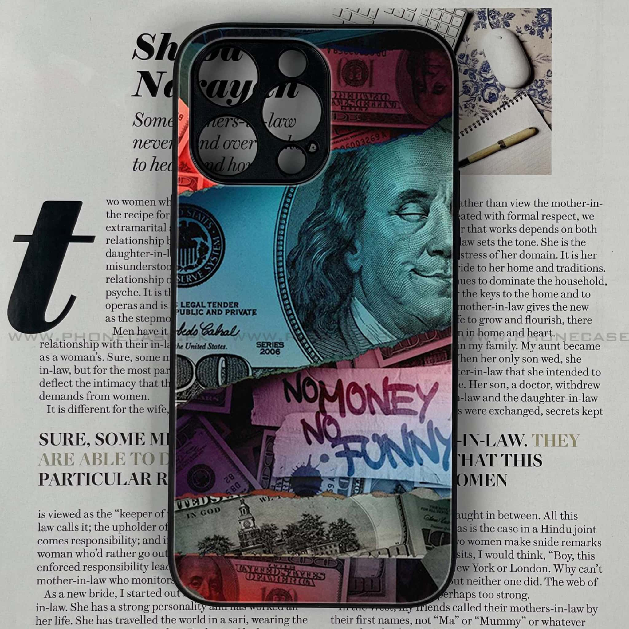 iPhone 15 Pro Max - Dollar Series - Premium Printed Glass soft Bumper shock Proof Case