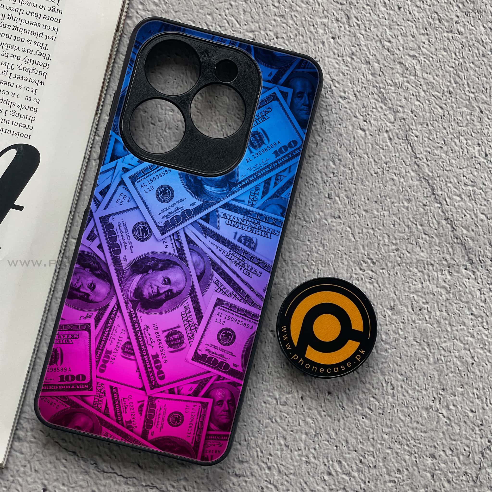 Tecno Spark 20C - Dollar Series - Premium Printed Glass soft Bumper shock Proof Case
