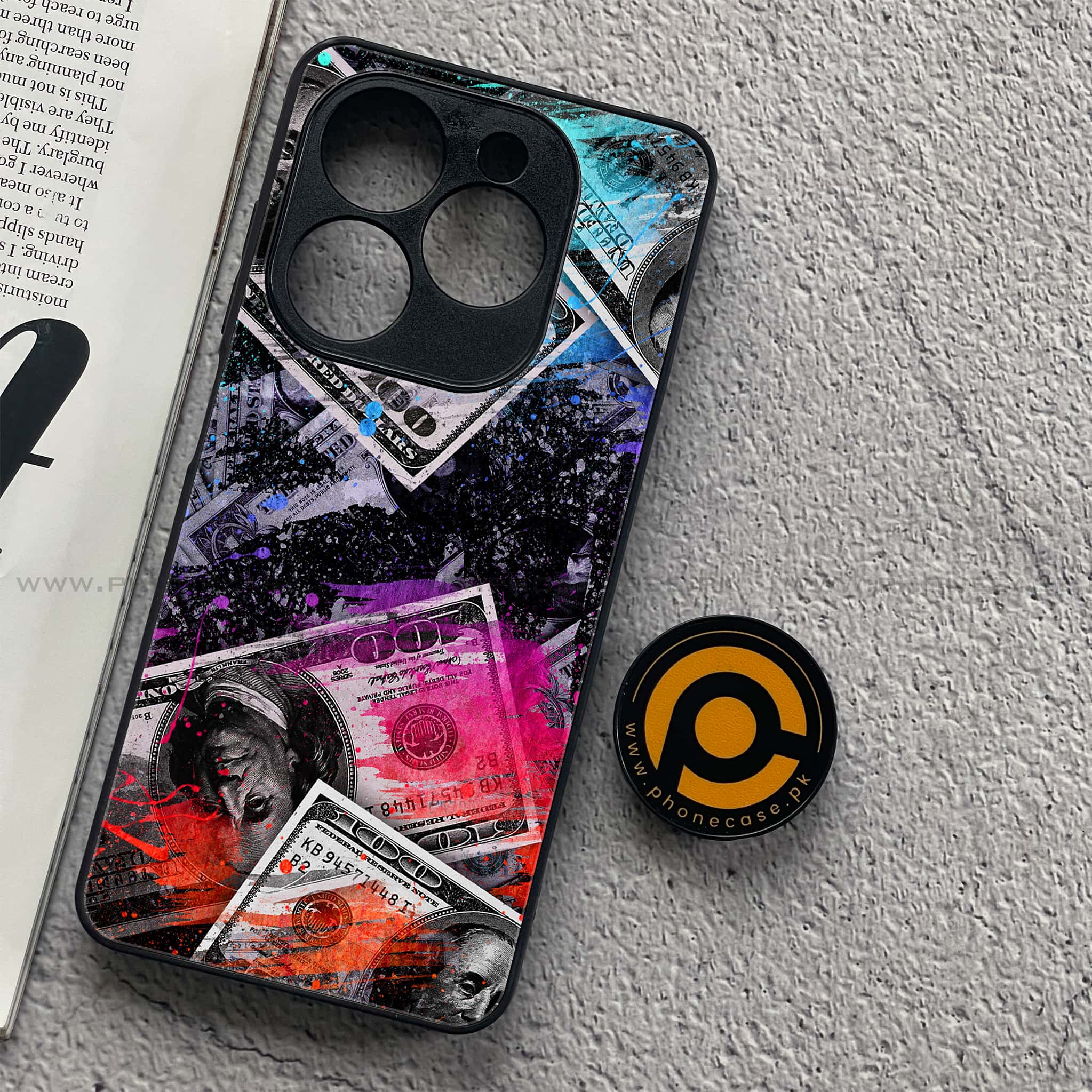 Tecno Spark 20C - Dollar Series - Premium Printed Glass soft Bumper shock Proof Case