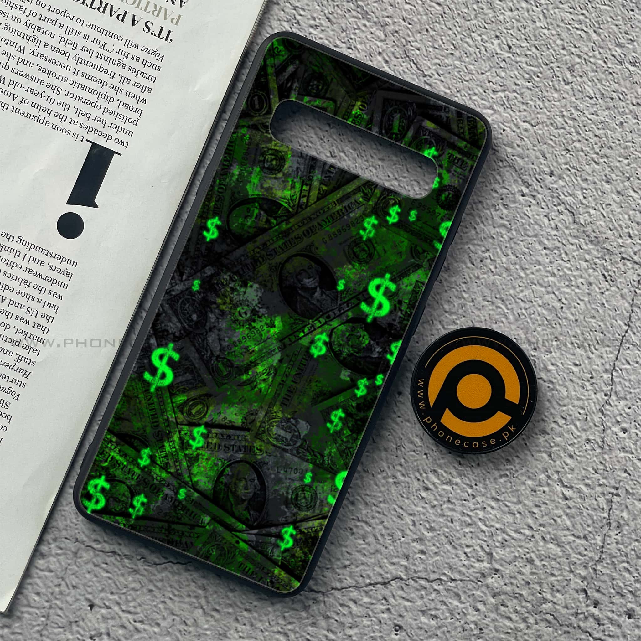 Samsung Galaxy S10 5G  - Dollar Series - Premium Printed Glass soft Bumper shock Proof Case