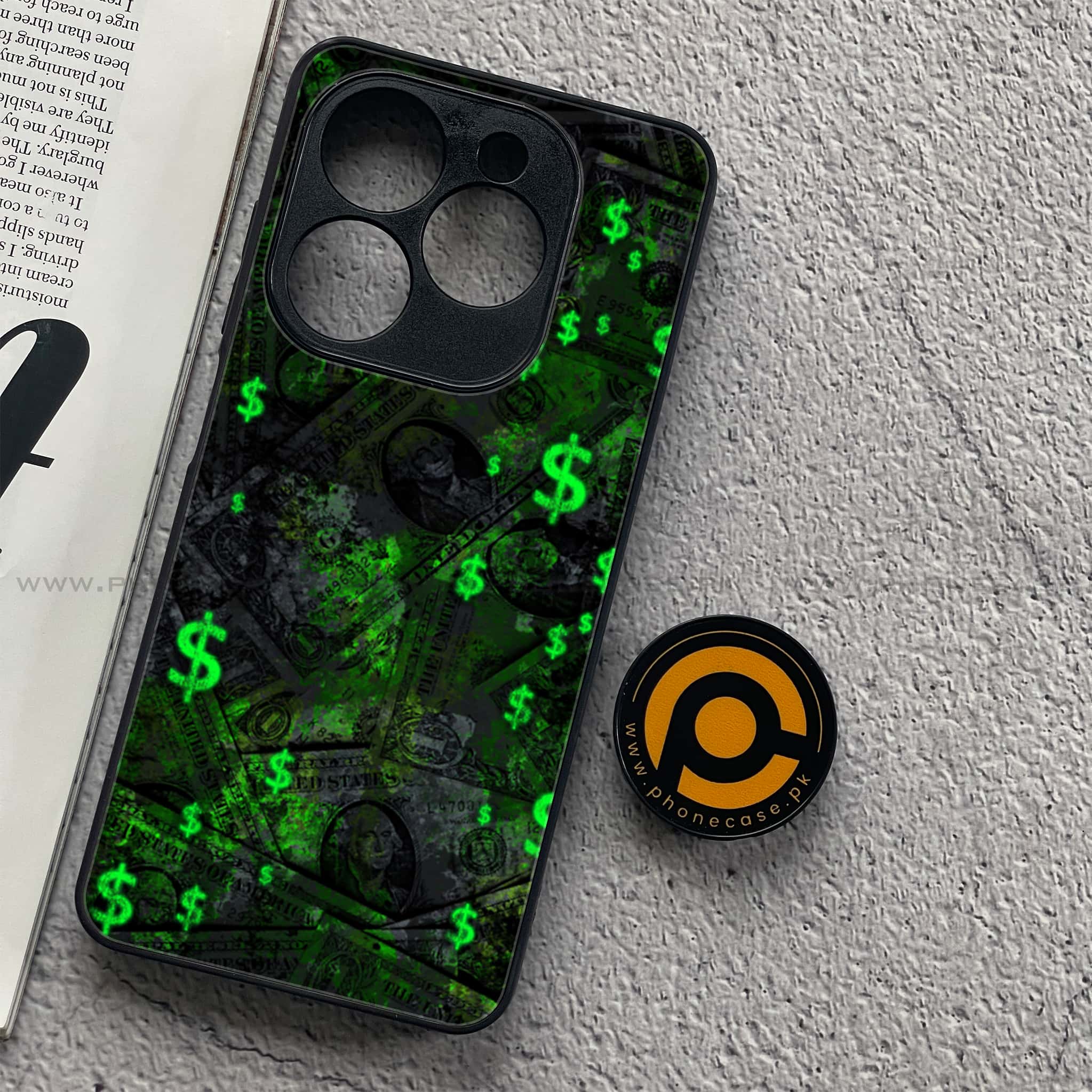 Tecno Spark 20C - Dollar Series - Premium Printed Glass soft Bumper shock Proof Case