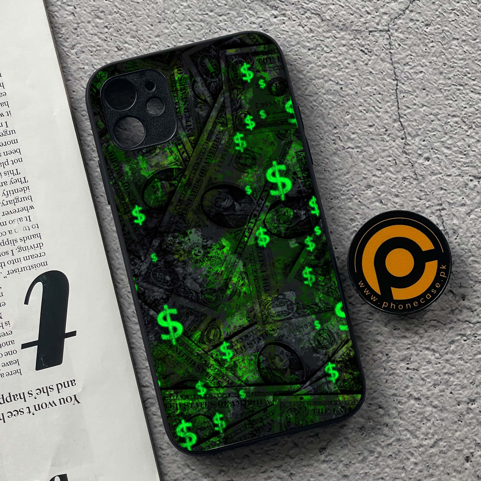 iPhone 11  Dollar Series  Premium Printed Glass soft Bumper shock Proof Case