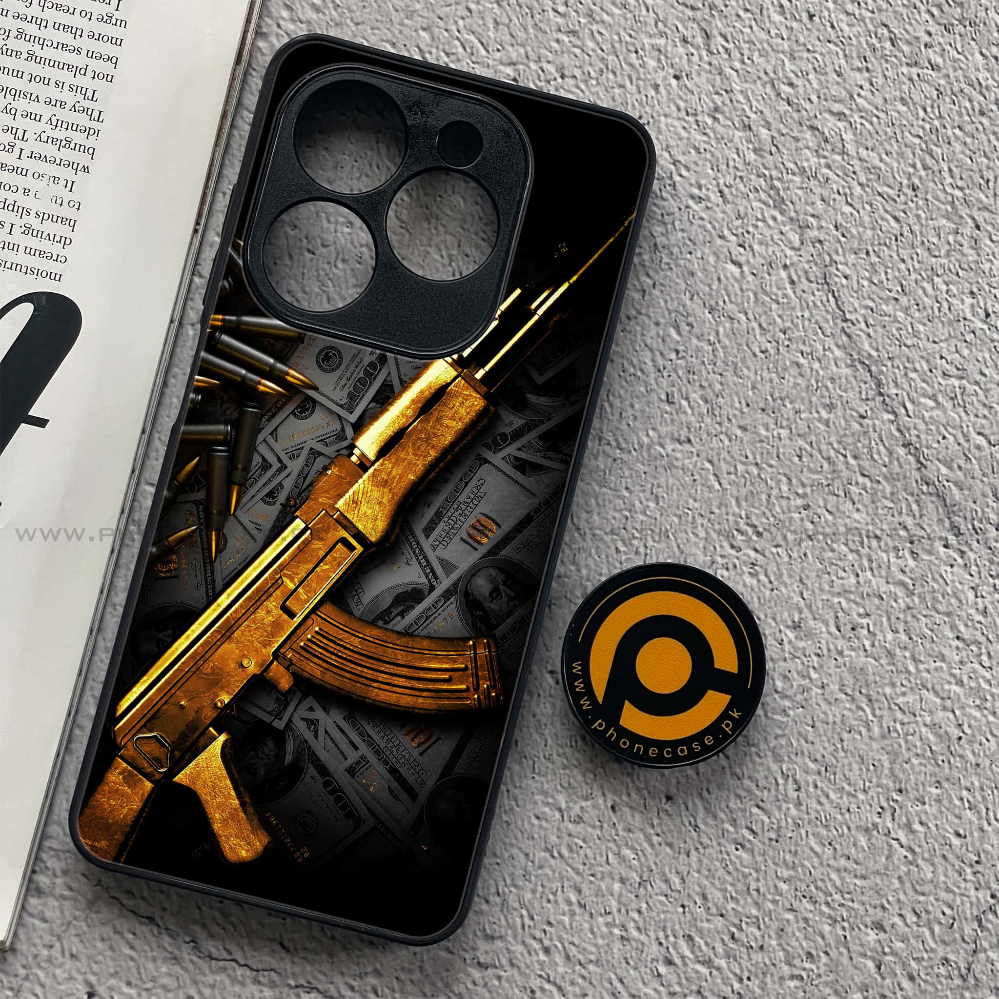 Tecno Spark 20C - Dollar Series - Premium Printed Glass soft Bumper shock Proof Case
